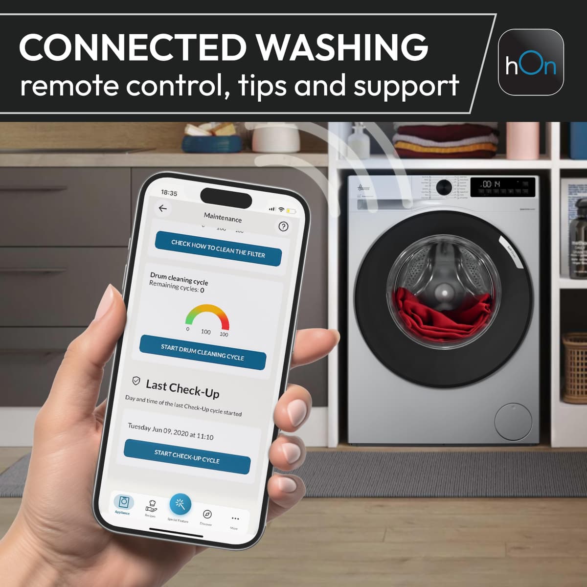 Hoover H-WASH 500 11kg Freestanding Washing Machine, 1400 RPM, A Rated, ECO‑Power Inverter Motor, hOn App, 60 Programmes, Care Dose, Power Care System, White, 60x62x85 cm ‑ HW 411AMC/1-80 — view 4