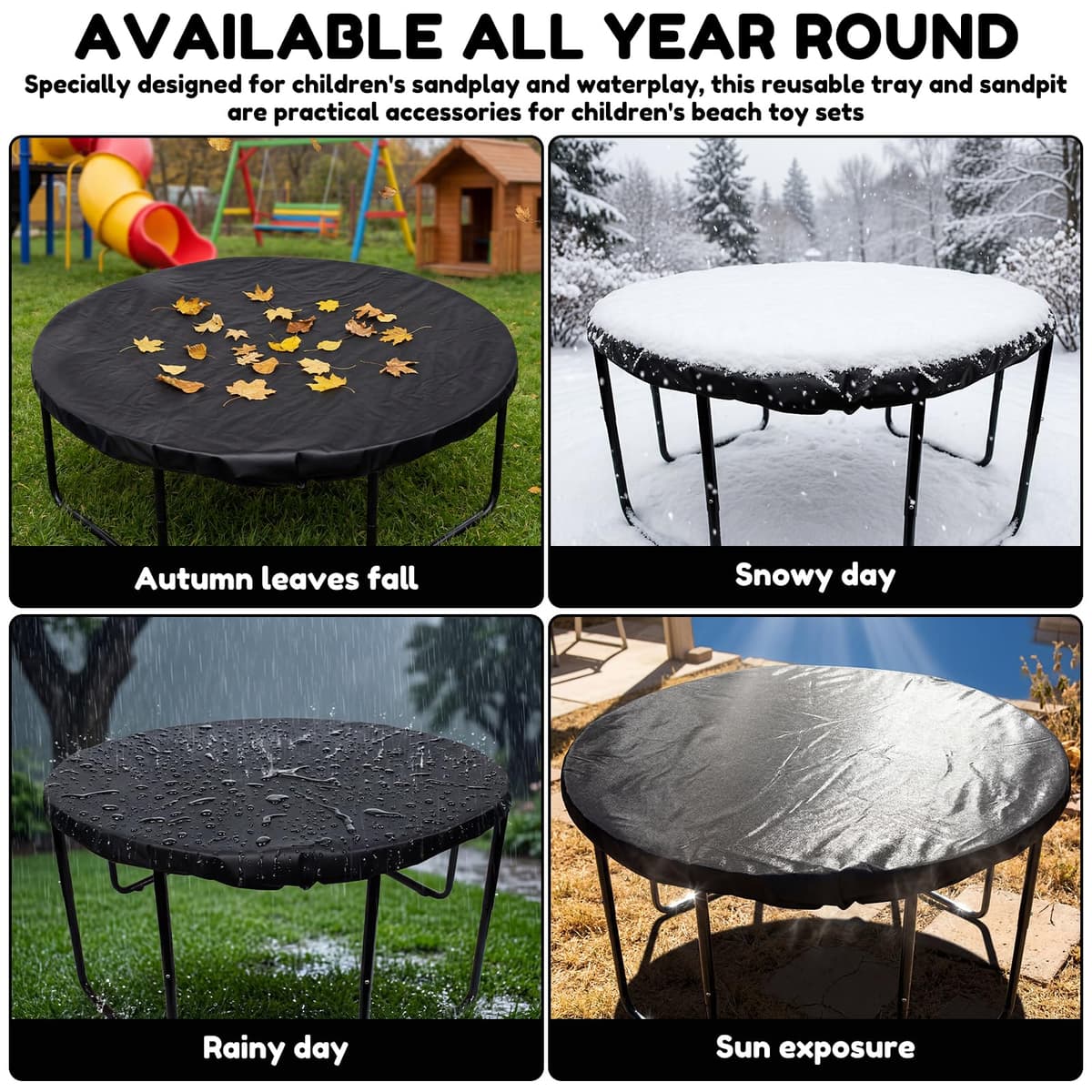 Universal Tuff Tray Cover 125x125x10cm Heavy Duty Oxford Cloth Waterproof Play Tray Cover with Straps Anti-Mould Resistant Outdoor Tuff Spot Stand Accessories Protective Covers for Outdoor Play — view 4