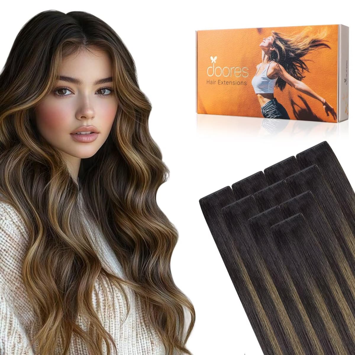 DOORES Tape in Hair Extensions Human Hair, Balayage Dark Brown to Chestnut Brown 50g 20pcs 18 Inch, Human Hair Extensions Natural Remy Straight Skin Weft — view 68