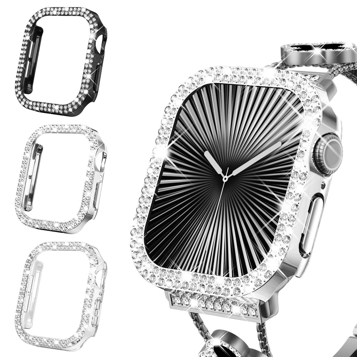 WINGLE Compatible with Apple Watch Screen Protector 38mm Series 3 2 1, Women Shiny Diamond Cover with Tempered Glass Screen Protector for apple watch Case 38mm, Clear — view 22