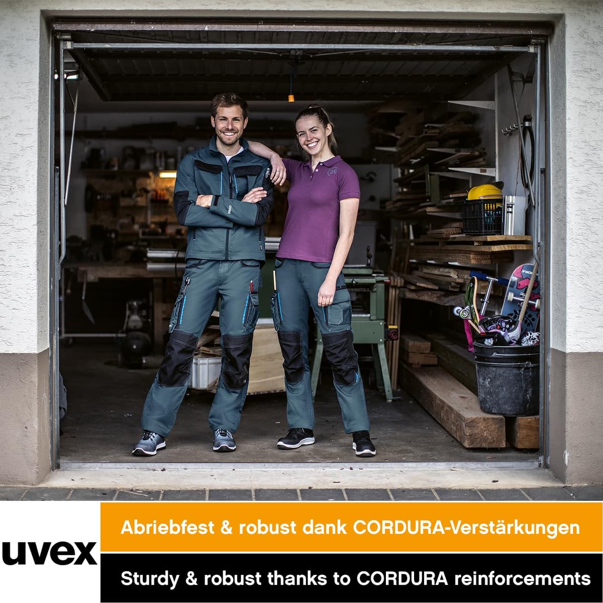 Uvex Tune-up 8909 Pantalon de Trabajo para Hombre - Pantalones Cargo para Trabajar de Algodón y de Cordura - Multibolsillos - Bolsillo de Las Rodilleras - Color Gris, Negro, Azul, Verde, Blanco — view 6