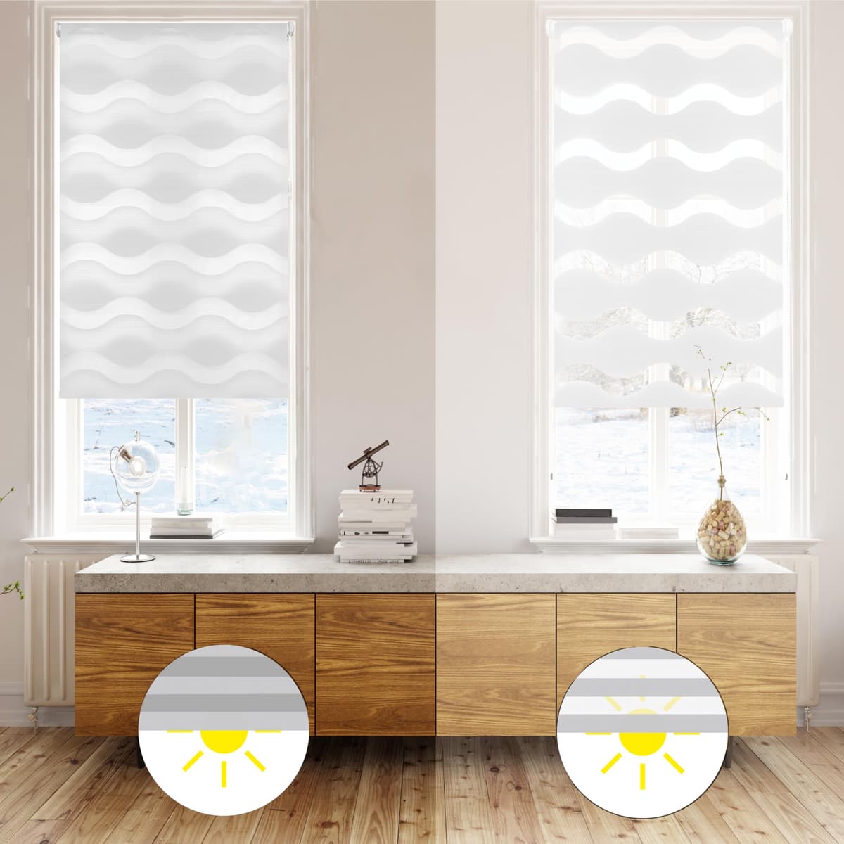 Blindecor Indus SIN HERRAMIENTAS | Estor Enrollable Sin Taladrar de Doble Capa | Color Blanco 40 x 130 cm (ancho x largo) | Tamaño de la Tela 37 x 125 cm — view 50
