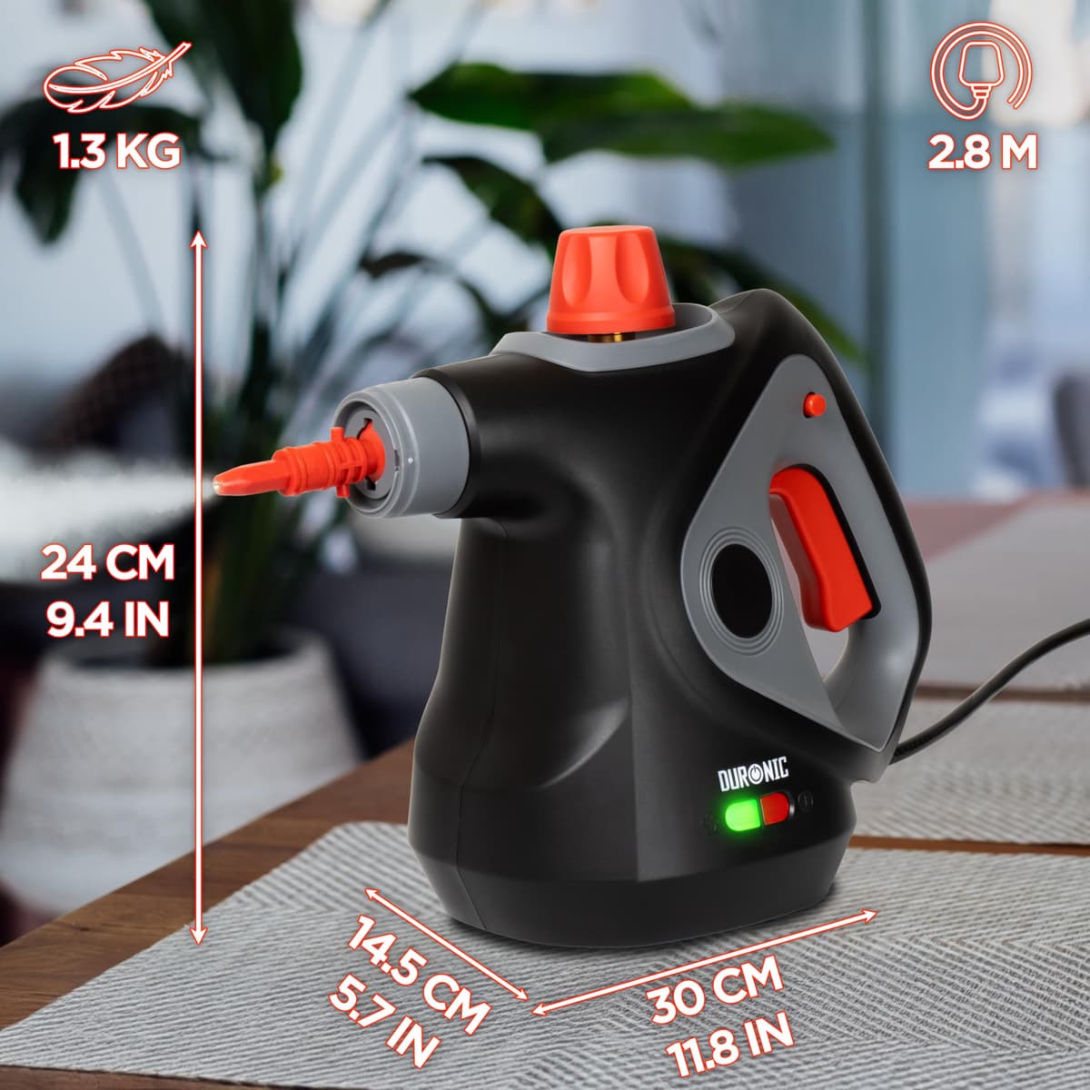 Duronic SC32 BK Limpiador de Vapor de Mano 1050W - Limpiador Vapor Portátil Multifunción Depósito 350 ml para Sofá Tejidos Juntas Ducha Horno Fregadero Ventanas Espejos Limpieza sin Químicos — view 2