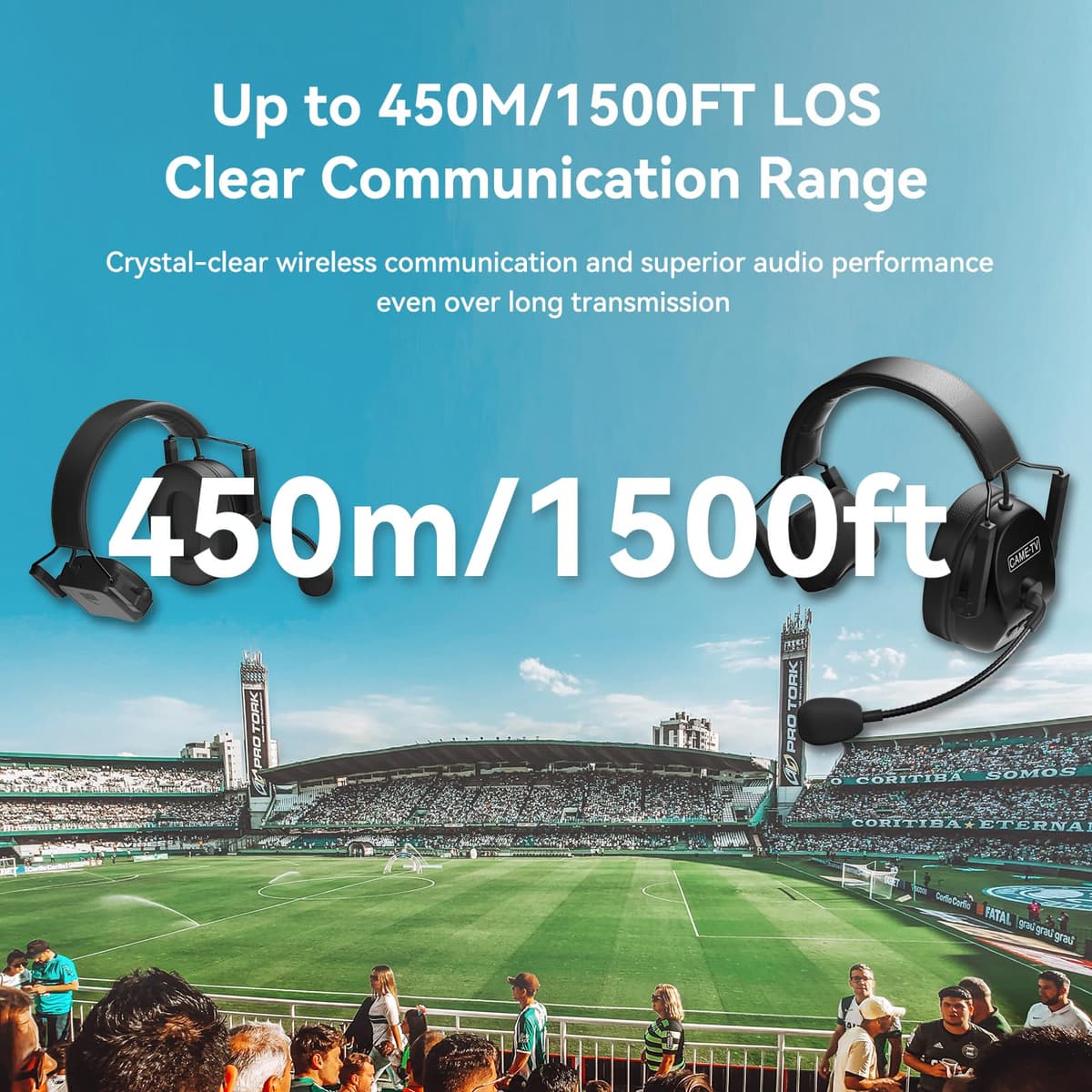 cametv Kuminik8 Wireless Intercom Headset System with Noise Cancellation, 1500ft Team Communication Group Talk, Zero Delay Mute Function Single-Ear Headset Film Production Stage Sport Event 4 Users — view 5