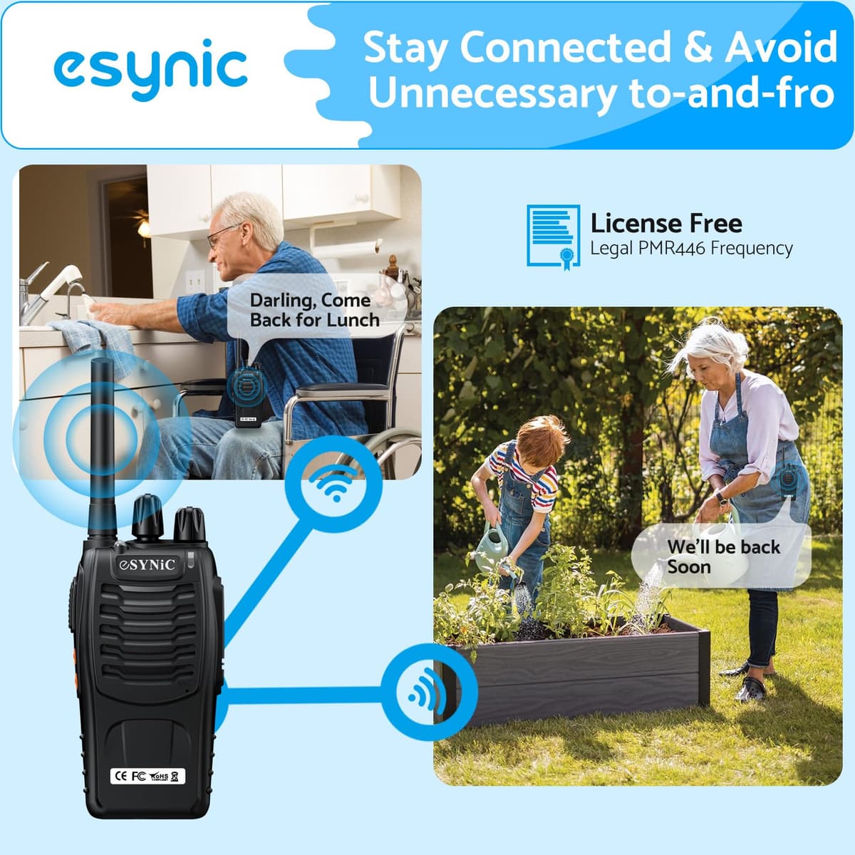 eSynic 6Pack Professional Walkie Talkies for Adults Rechargeable Walkie Talkies Best 16CH Walkie Talkie Long Rang VOX Radio Walky Talky With Earpieces Wonderful Gifts For Adults Kids etc — view 2