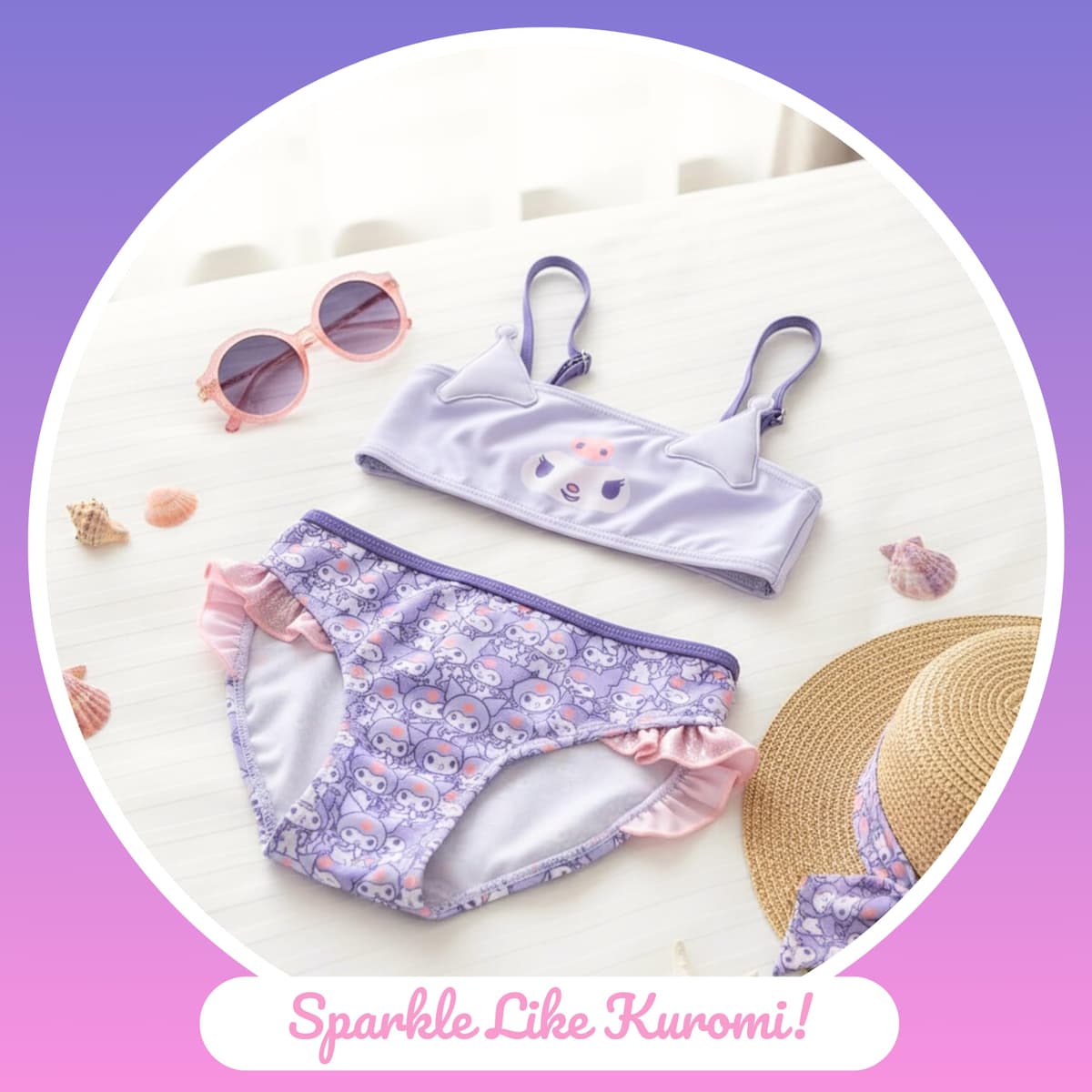 Hello Kitty Kuromi Bikini para Niña, Diseño Purpurina Bañador de Dos Piezas Verano Infantil, Tallas 4 a 10 Años — view 4