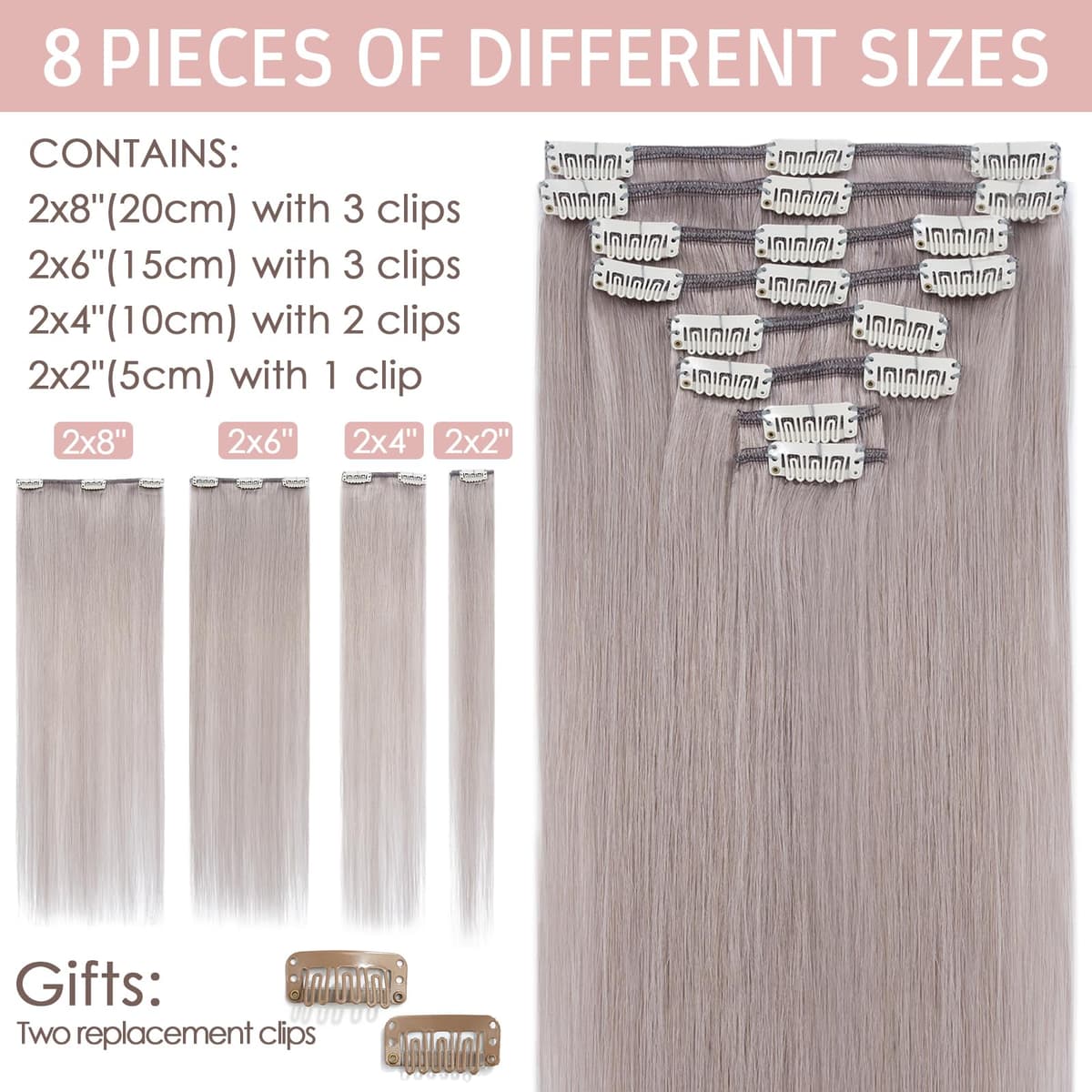 Silk-co 10inch Hair Extensions Clip in Hair Extension Human Hair #04 Medium Brown -Basic Thickness-Thin Weft- 8 Pieces Real Remy Straight Hair Extensions[50g] — view 25