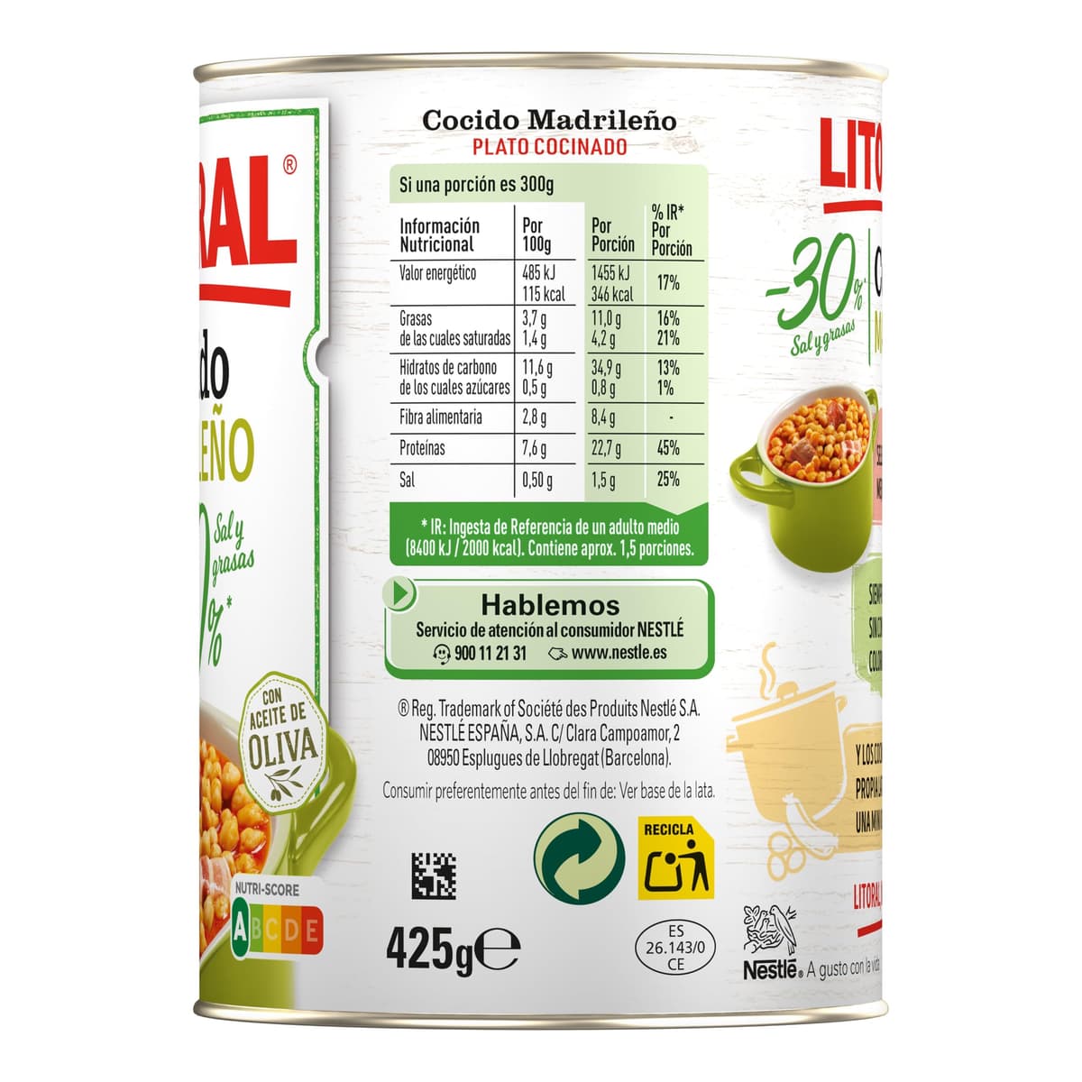 Litoral Cocido Madrileño -30% Sal y Grasa - Plato Preparado Sin Gluten - Pack de 10x425g - Total: 4.25kg — view 2