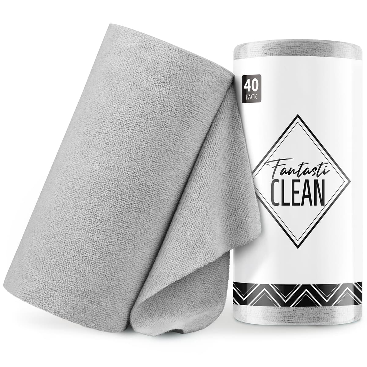 Fantasticlean Paños de Limpieza 40 Unidades, Rollo de Paño de Microfibra Rasgable, Trapos Reutilizables y Sin Pelusas 30 x 30 cm - Gris