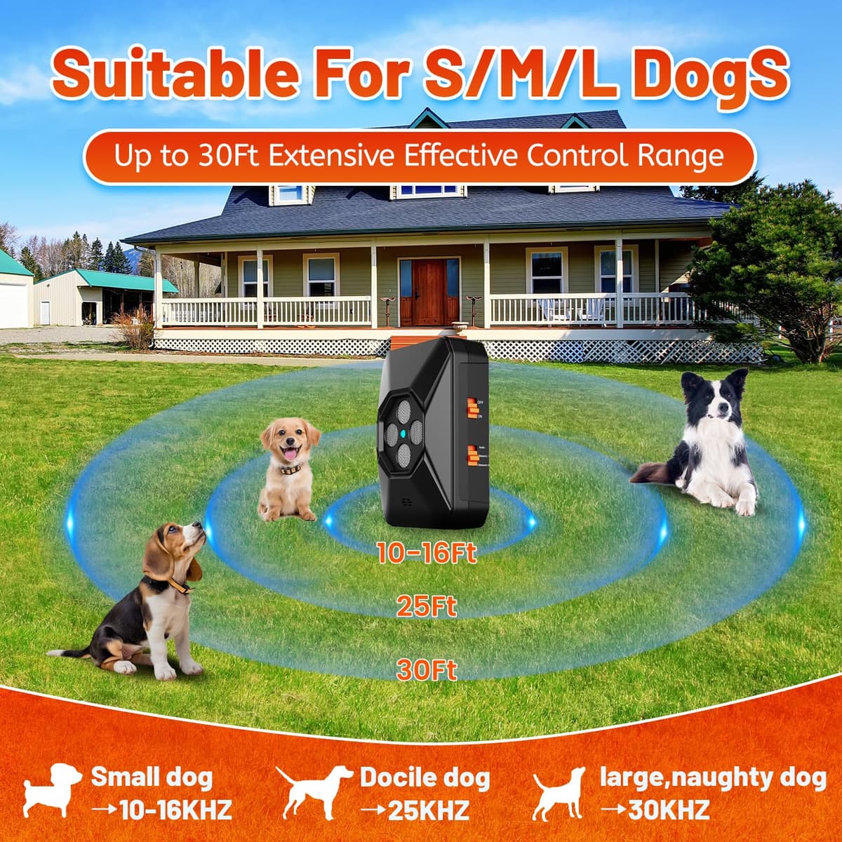 Ahuyentador para Perros,Antiladridos para Perros Ultrasónicos,4 Transmisores Potentes, 3 Niveles Ajustables, Ideal para Uso Interior y Exterior, Adecuado para Todas las Razas y Tamaños — view 4