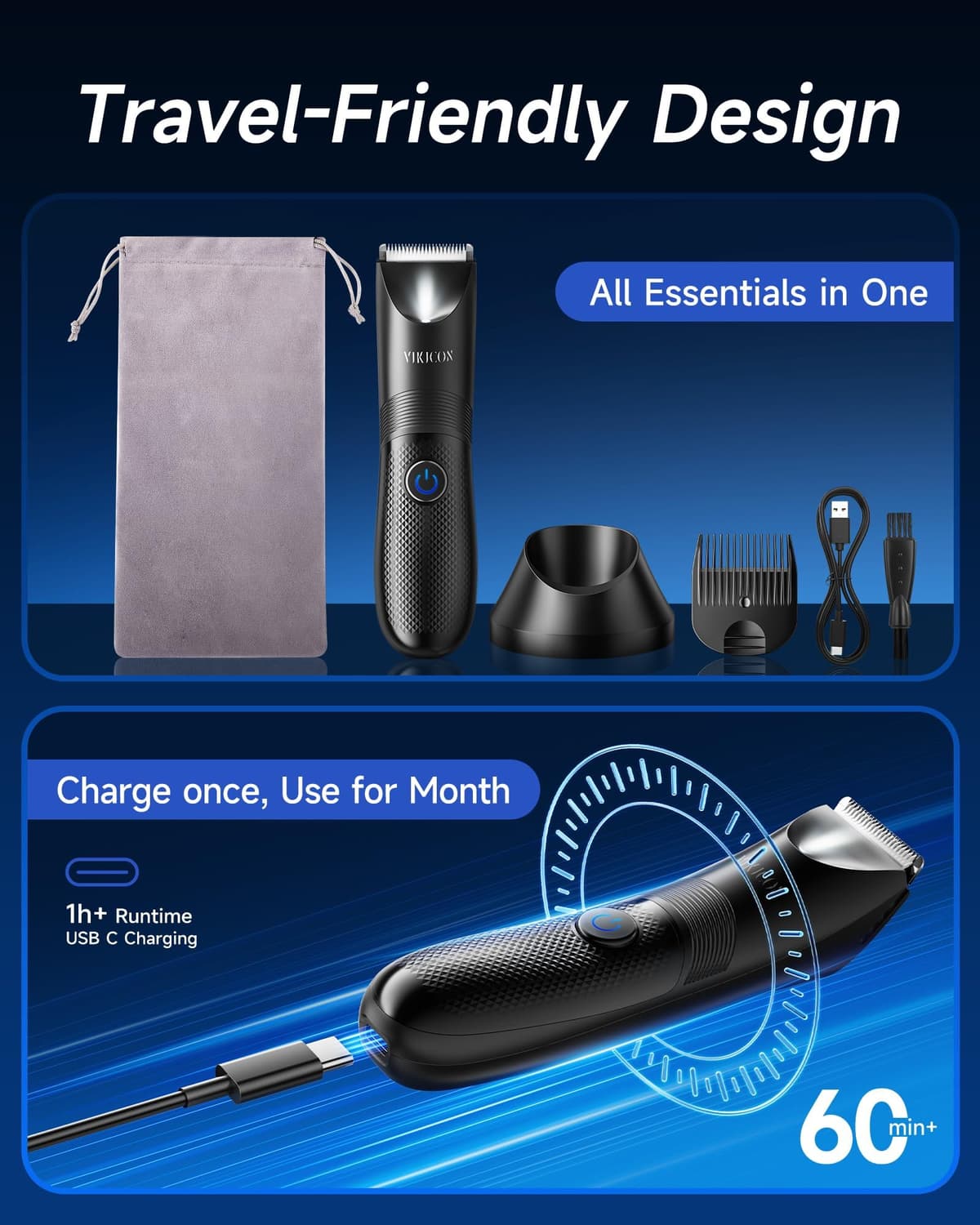 Manscape Body Trimmer Men, Painless Pubic & Balls Trimmer Men, Body Shavers w/Ceramic Blade&LED Light, IPX7 Waterproof Electric Razor, Male Grooming Kit USB-C Rechargeable, Gifts for Husband — view 6