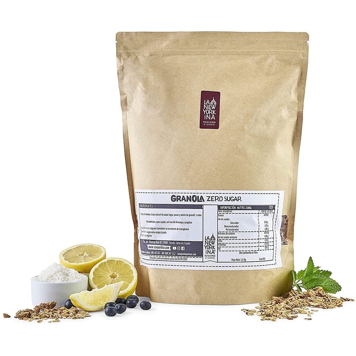 La Newyorkina Granola Zero Azúcar 1,5kg Con Crema de Cacahuete y Pasta de Pasas
