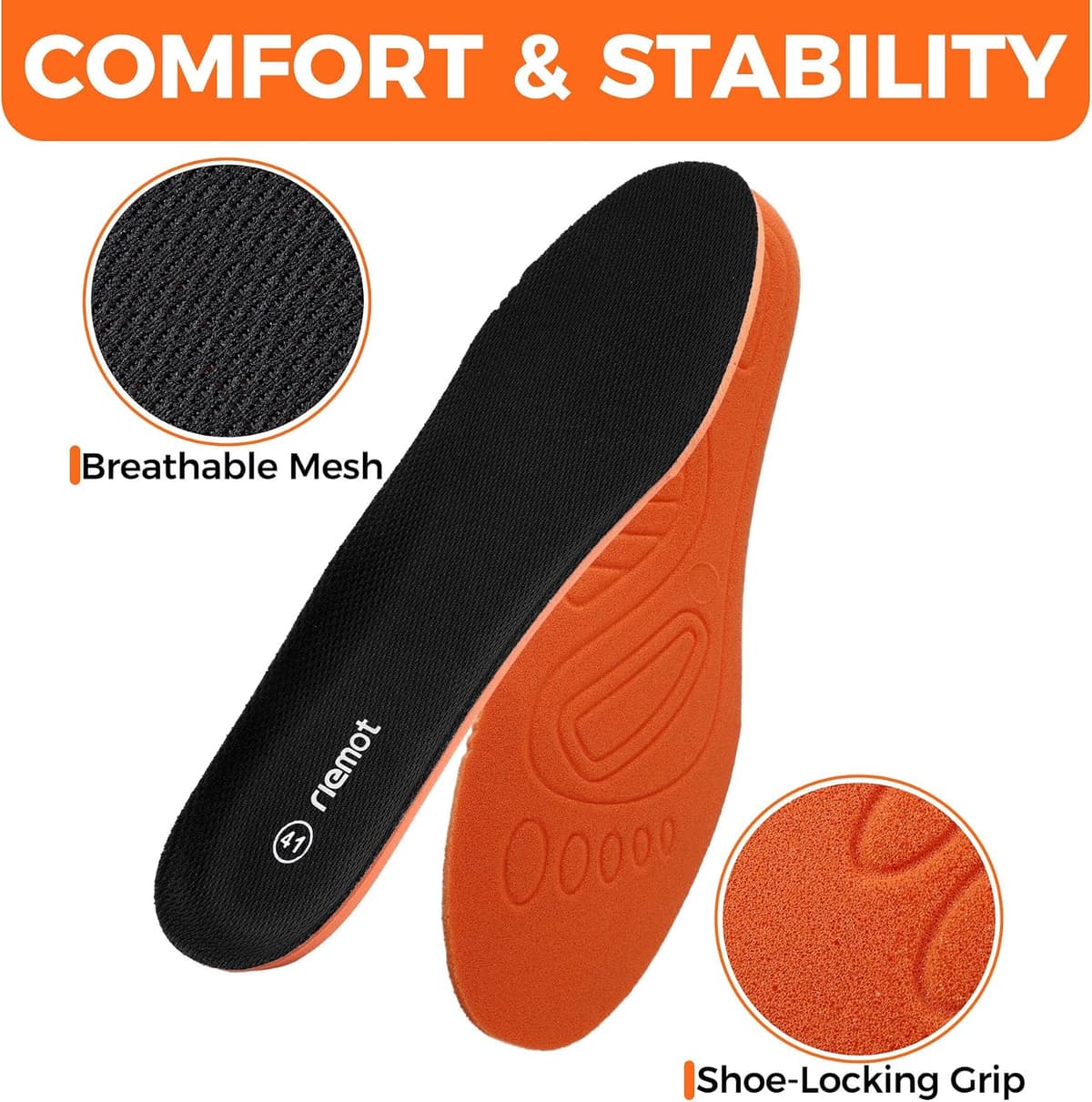 riemot Sport Insoles for Men & Women – Shock-Absorbing Sports Insole for Running, Walking, Cushioned Breathable Shoe Inserts for Hiking, Active Lifestyles Soft Inner Soles 1 Pair 3 Black — view 2