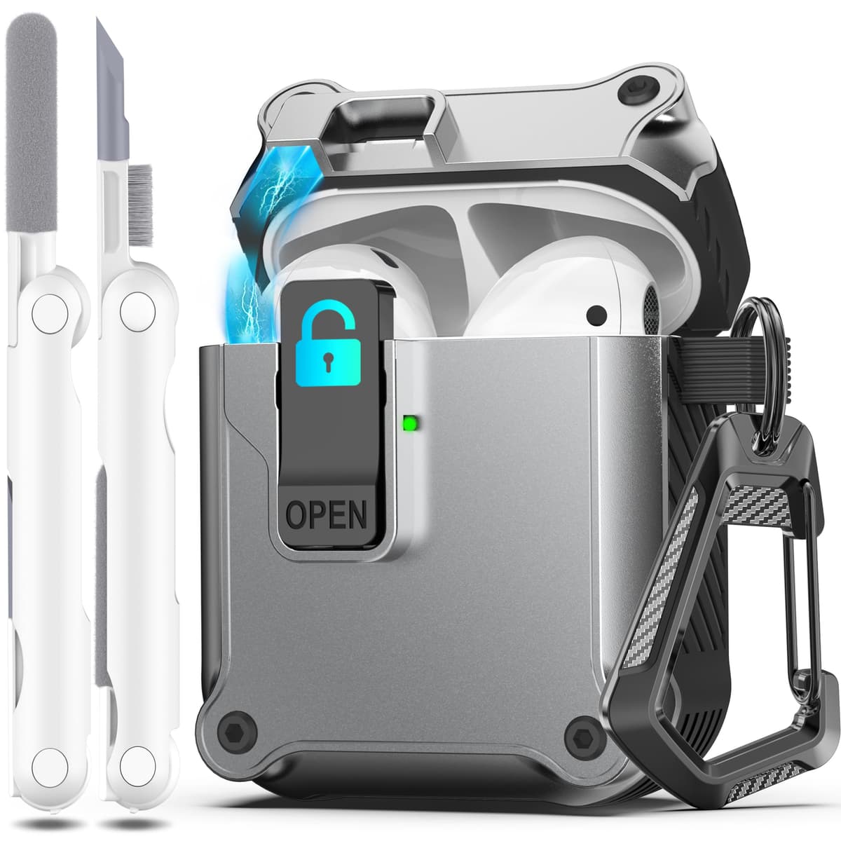 R-fun Compatible con AirPods Pro 2 Gen (Cubierta Auto emergente) con Kit de Limpieza, para Airpods Pro 2/1 Gen (2023/2022/2019), para Estuche Airpods Pro (USB-C/Lightning),Negro — view 46