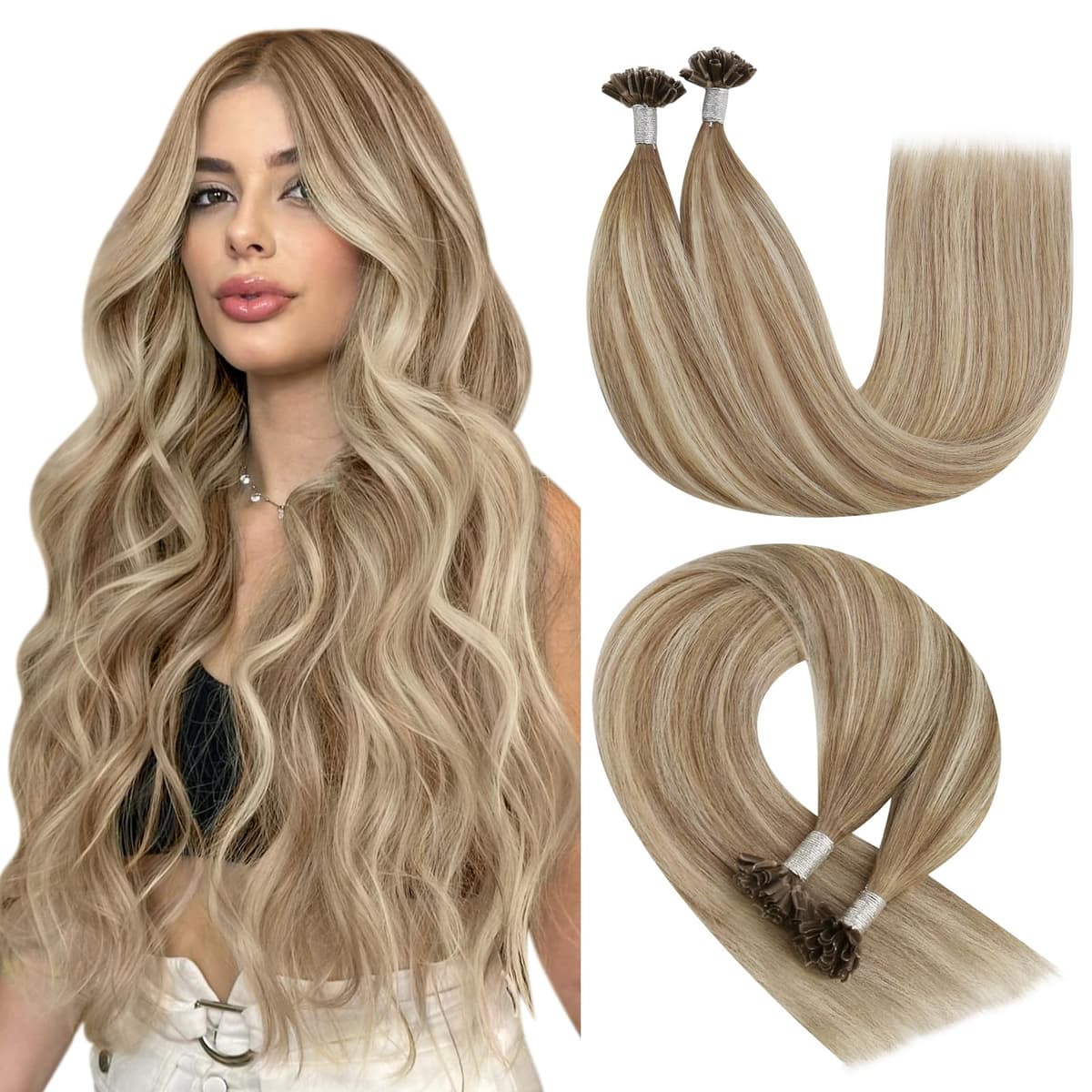 YoungSee Nano Hair Extensions Blonde 16inch Nano Beads Hair Extensions Warm Ash Blonde Highlight Bleach Blonde Nano Ring Hair Extension Highlight for School Soft Cold Fusion 50s 50g — view 23