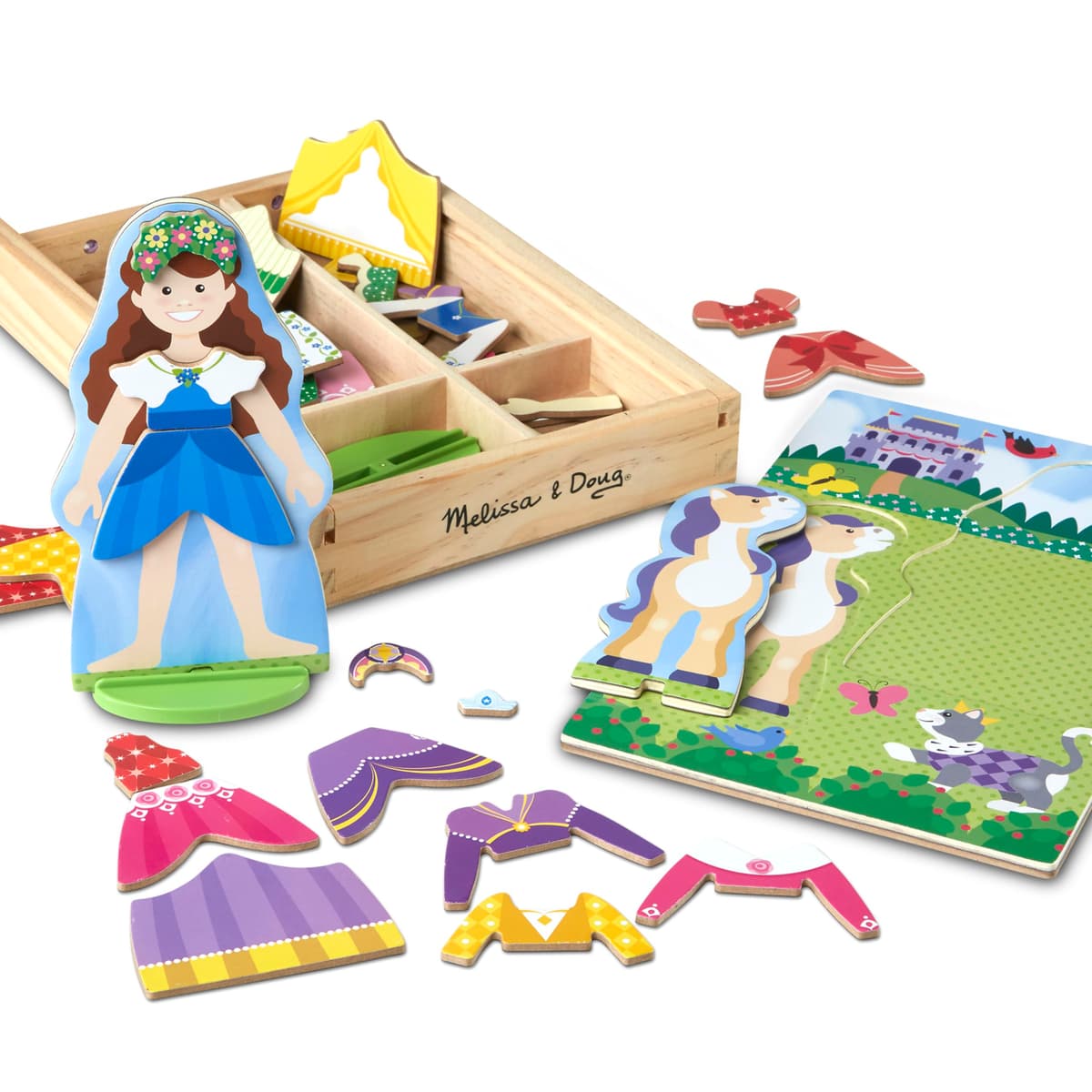 Melissa & Doug - Juego de imitación, de muñecos de madera para vestir con piezas magnéticas - Princesa y caballo (35 piezas) — view 4