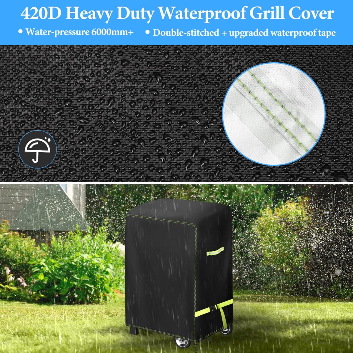VDISRR Funda Barbacoa Exterior Impermeable, 420D Oxford Resistente al Desgarro Funda Protectora para BBQ 90 x 70 x 110 cm, Cubierta de Barbacoa Exterior Anti-Viento/Anti-Polvo/Anti-Humedad/Anti UV — view 4
