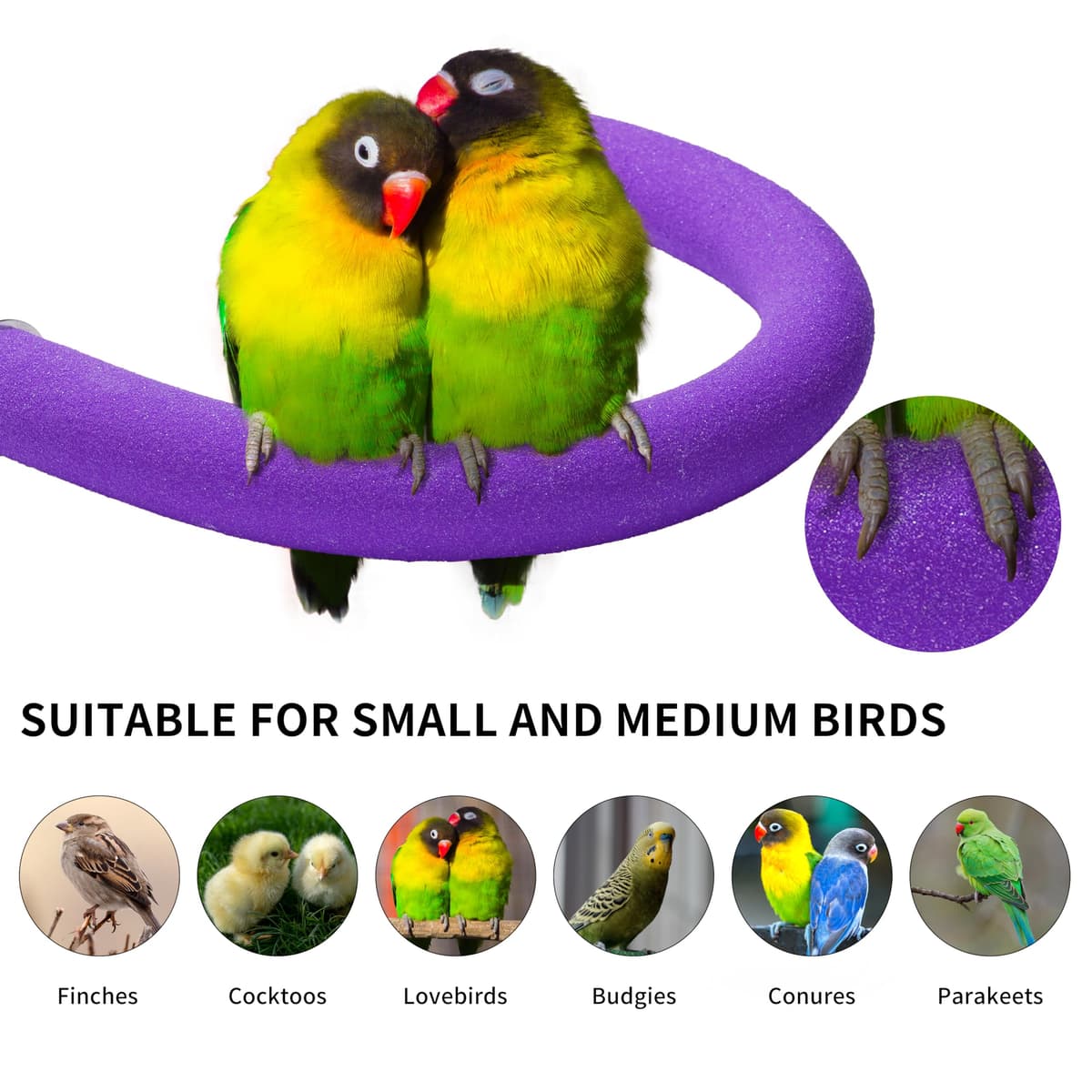 U Shape Parrot Perch Stand Pet Toy Bird Platform Sand Paw Grinding Clean Stick Cage Exercise Conure Budgie Cockatiel Accessories (Purple Large) — view 4