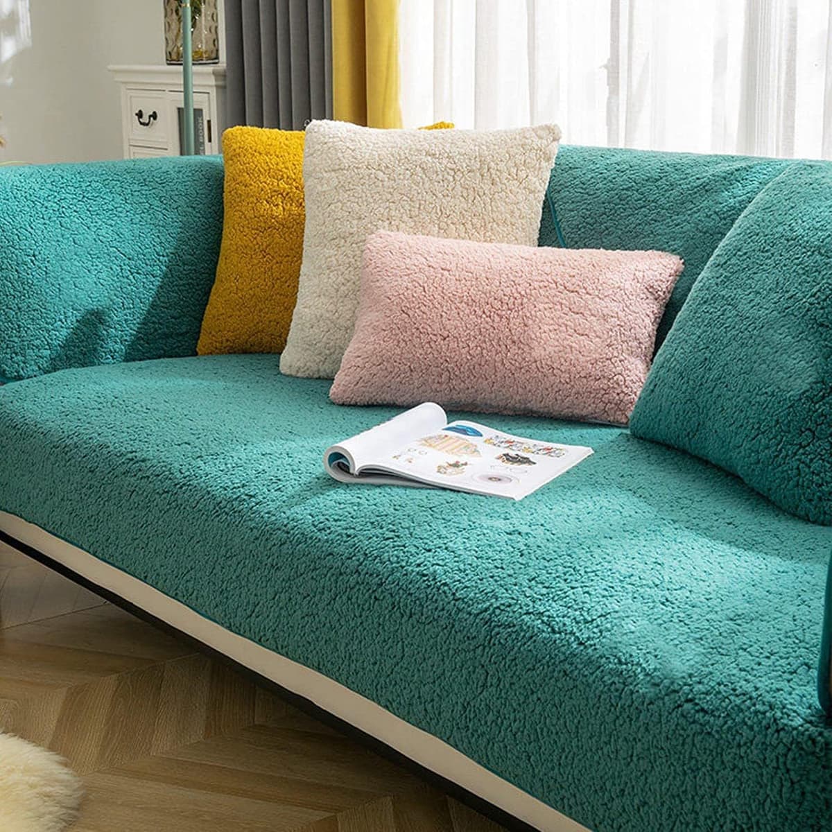 SHANNA Thick Rabbit Plush Sofa Cover 1 2 3 Seater, New Universal Non-Slip Corner Sofa Cover L Shape Super Soft Faux Fur Sofa Slipcovers for Living Room(Grey, 70 * 180cm Seater Cover) — view 21
