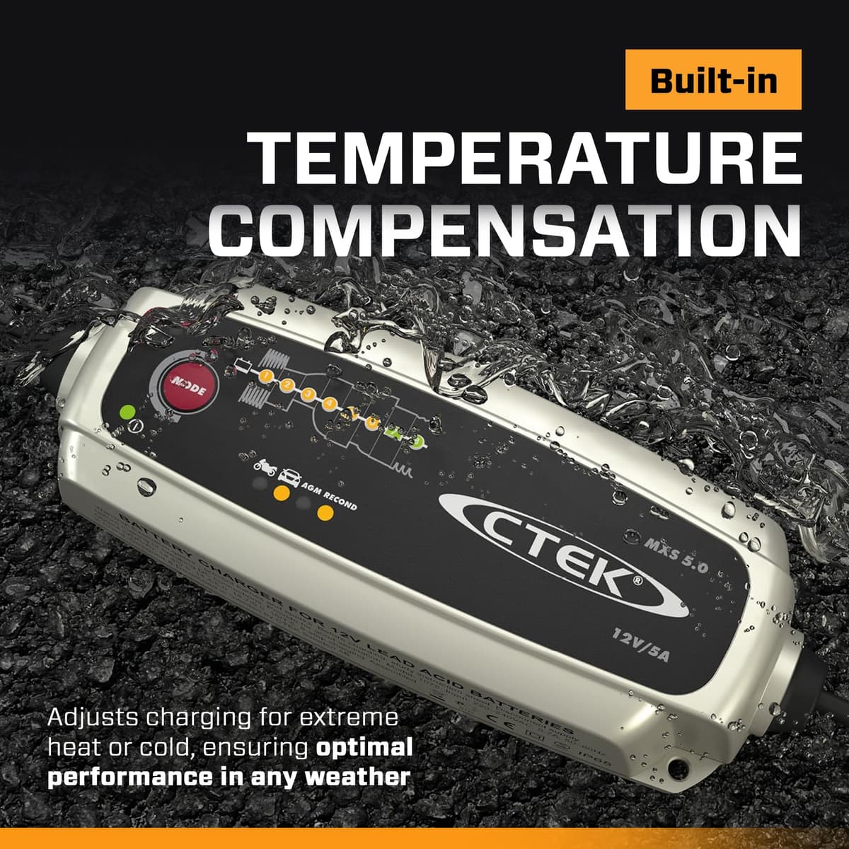 CTEK MXS 5.0 Battery Charger with Automatic Temperature Compensation, Black — view 4