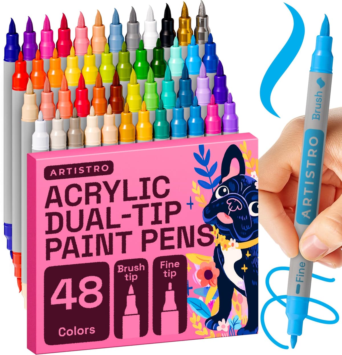 ARTISTRO 5 Black Acrylic Paint Pens – Dual Tip (Brush & Fine) Markers for Fabric, Canvas, Rock, Glass, Wood – Calligraphy, Scrapbook Supplies DIY & Gift for Kids, Teens - Art Set — view 20