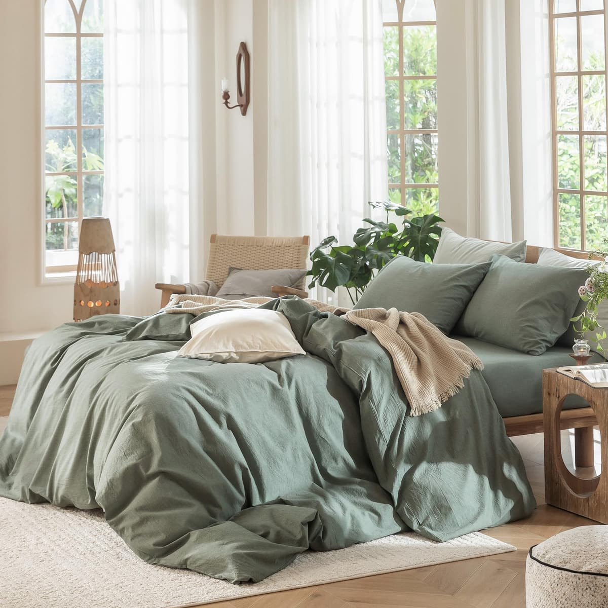 MooMee Bedding Duvet Cover Set 100% Washed Cotton Linen Like Textured Breathable Durable Soft Comfy (Tannish Linen Grey, King) — view 83