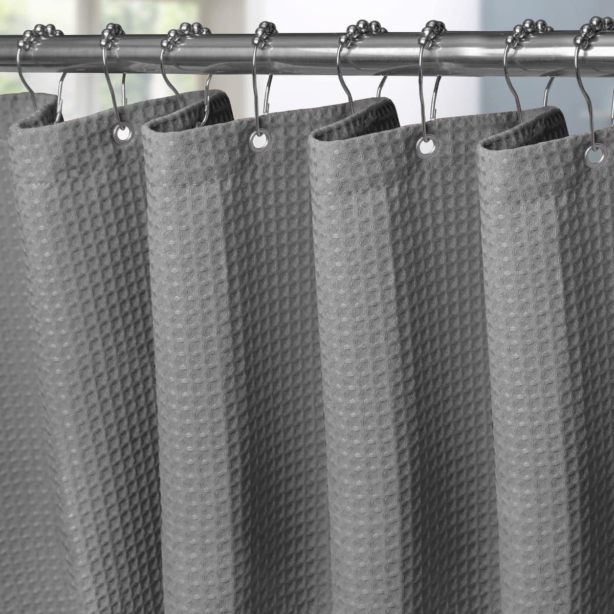 Cortina de Ducha para Baño Impermeable con Ganchos de Metal Cortina de Ducha de Tela Waffle Cortina de Baño Resistente y Antimoho para Bañera o Cabina - 152 x 182 cm (Blanco) — view 16