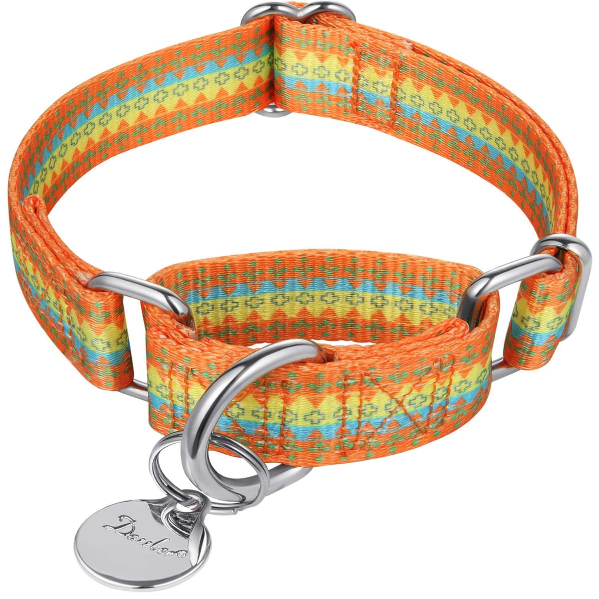 Martingale Collars for Dogs – Soft Adjustable Dog Collar, Durable D-ring Heavy Duty, Choke Collar for Large Medium Small Dogs (Medium, 2.5cm Wide, Orange Yellow)