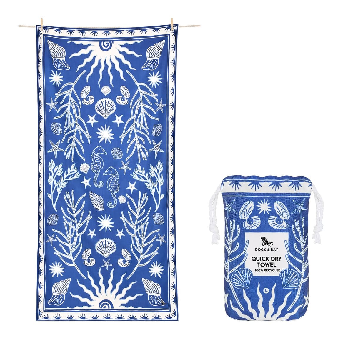 Dock & Bay Beach Towel - Quick Dry, Sand Free - Compact, Lightweight - 100% Recycled - Includes Bag - Cabana - Whitsunday Blue - Large (160x90cm, 63x35) — view 49