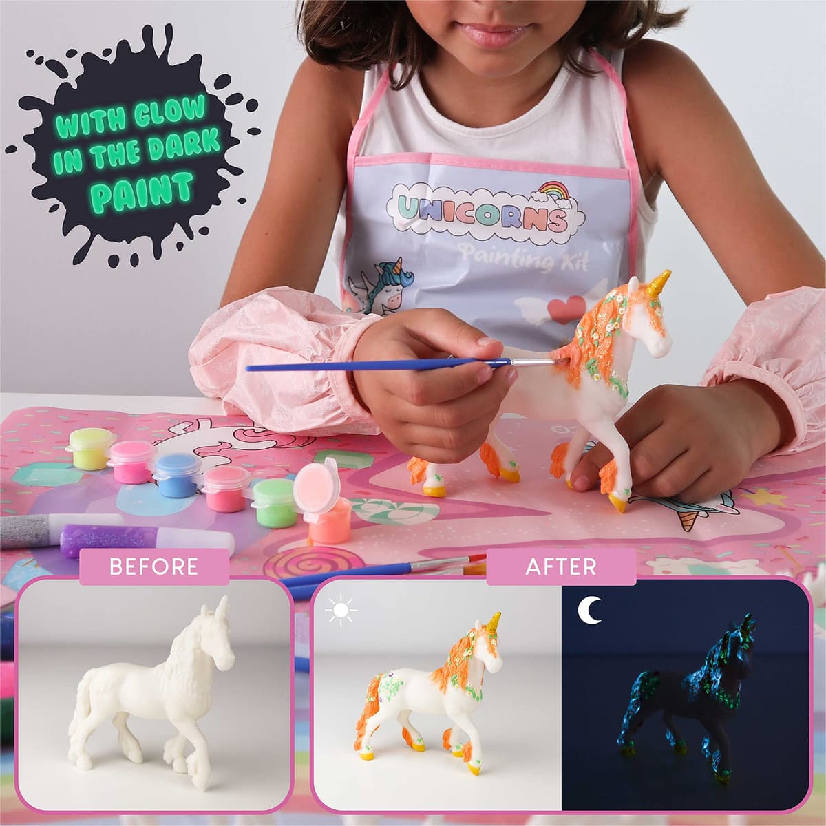 BONNYCO Unicornios para Niñas Figuras para Pintar Kit con 18 Unicornios. Set Manualidades Niñas, Juguetes con Brillo en la Oscuridad 3 4 5 6 7 8 9 10 Años. Regalos Niños en Cumpleaños y Navidad — view 4