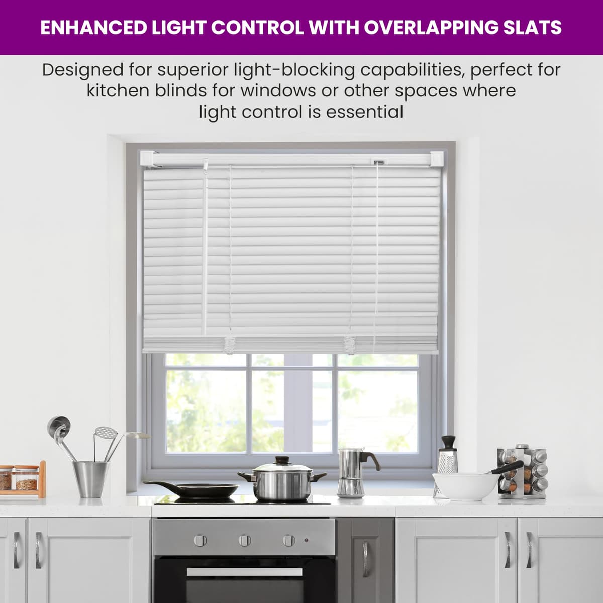 FURNISHED Venetian Blinds Window Venetian Blind Easy Fit PVC Shutters Trimmable Shades for Home Kitchen Windows Treatment Shutters 25mm Slats Complete Child Safe Fittings - White 75W x 150L cm — view 4