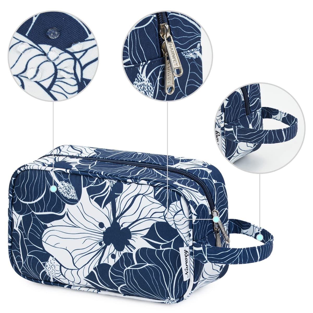 Travel Toiletry Wash Bag for Women Traveling Dopp Kit Makeup Bag Organizer for Toiletries Accessories Cosmetics (Blue Lotus) — view 4
