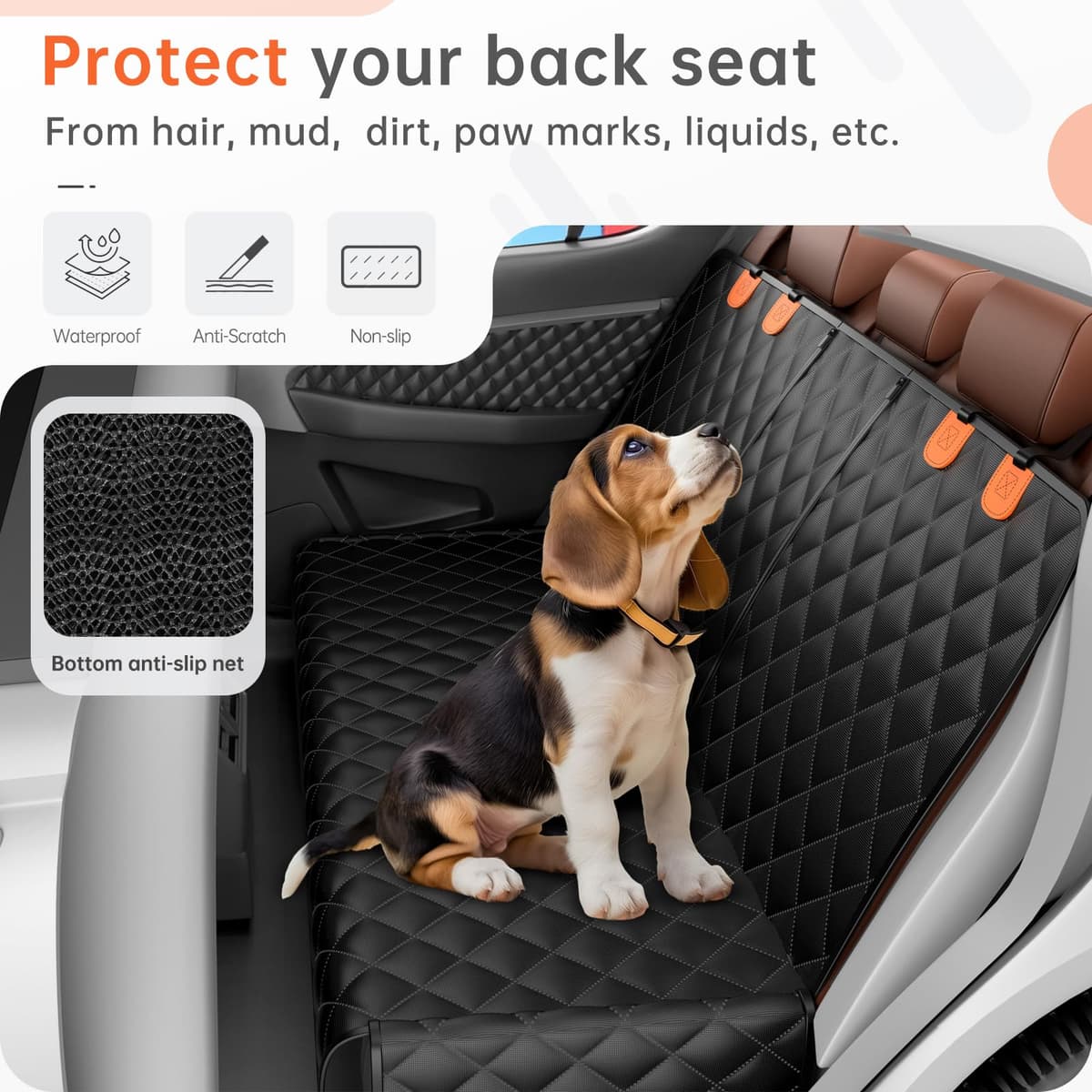 DPWEION Waterproof Dog Car Seat Cover,Non-slip% Scratch Proof Back Seat Covers for Dogs,Universal Fits Cars & SUVs Rear Seats(137cm×121cm) — view 3