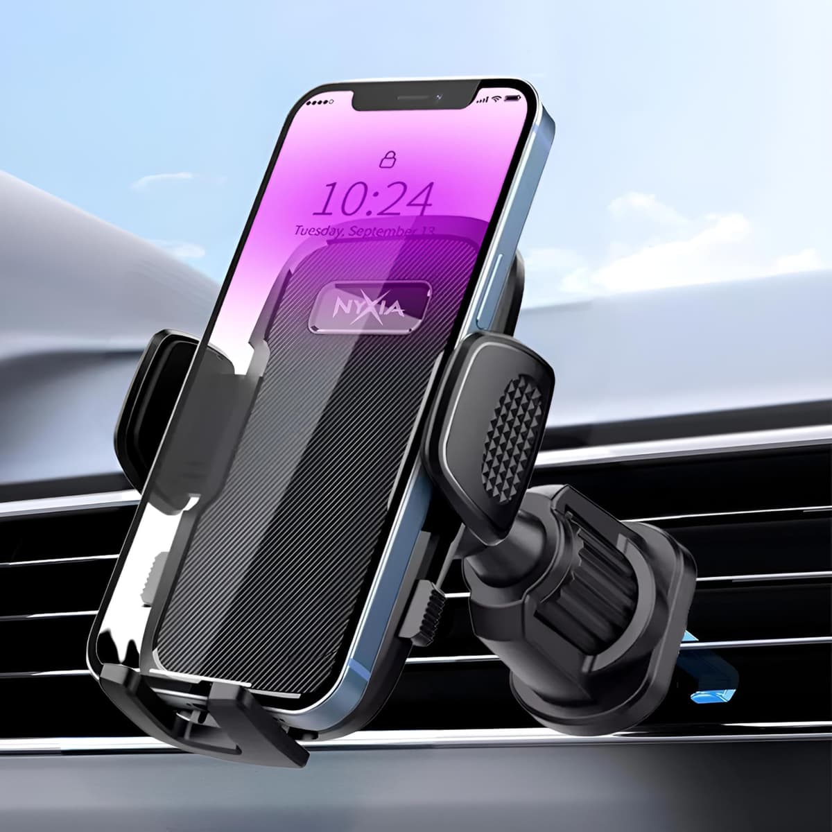 Nyxia Car Mobile Holder | Metal Hook | Universal Car Phone Holder for Super Stable Ventilation Grille | 360º Rotation | Use with One Hand | Compatible with Mobile Phone from 4 Inches to 7 Inches