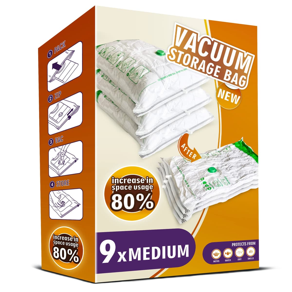 STORAGE MASTER Space Saver Bags for Travel and Home Reusable Vacuum Storage Bags Save 80% More Storage Space Work with Vacuum Cleaner (9 Small, No Pump Included) — view 12