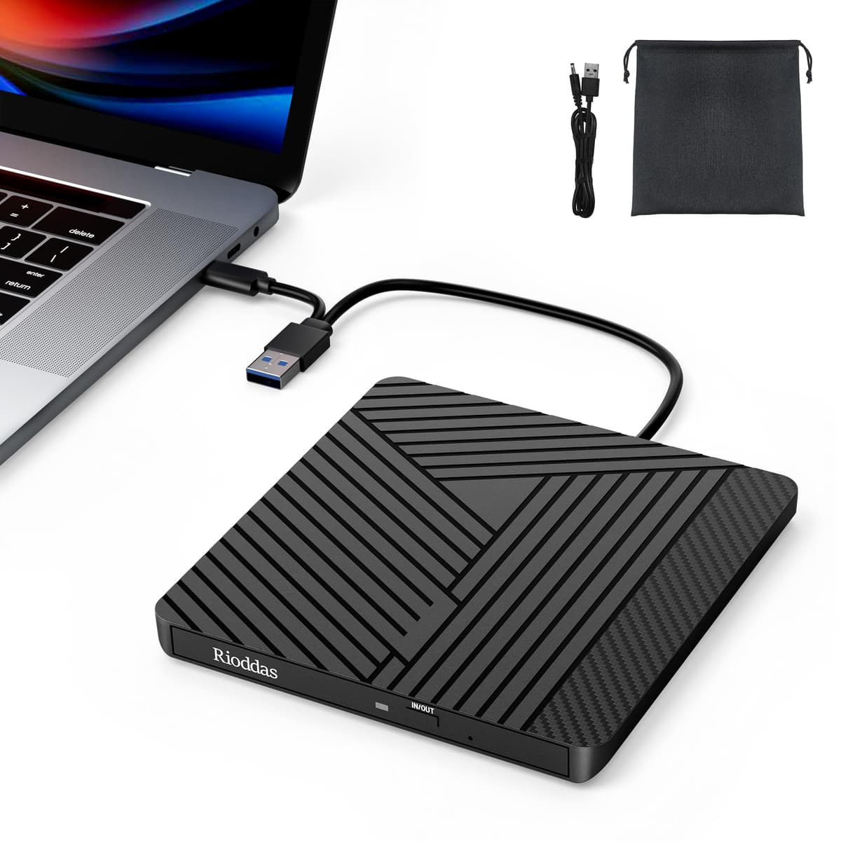 Rioddas External CD Drive, USB 3.0 Portable CD/DVD +/-RW Drive Slim DVD/CD ROM Rewriter Burner for Laptop Desktop PC Windows and Linux OS Apple Mac Macbook Pro — view 8