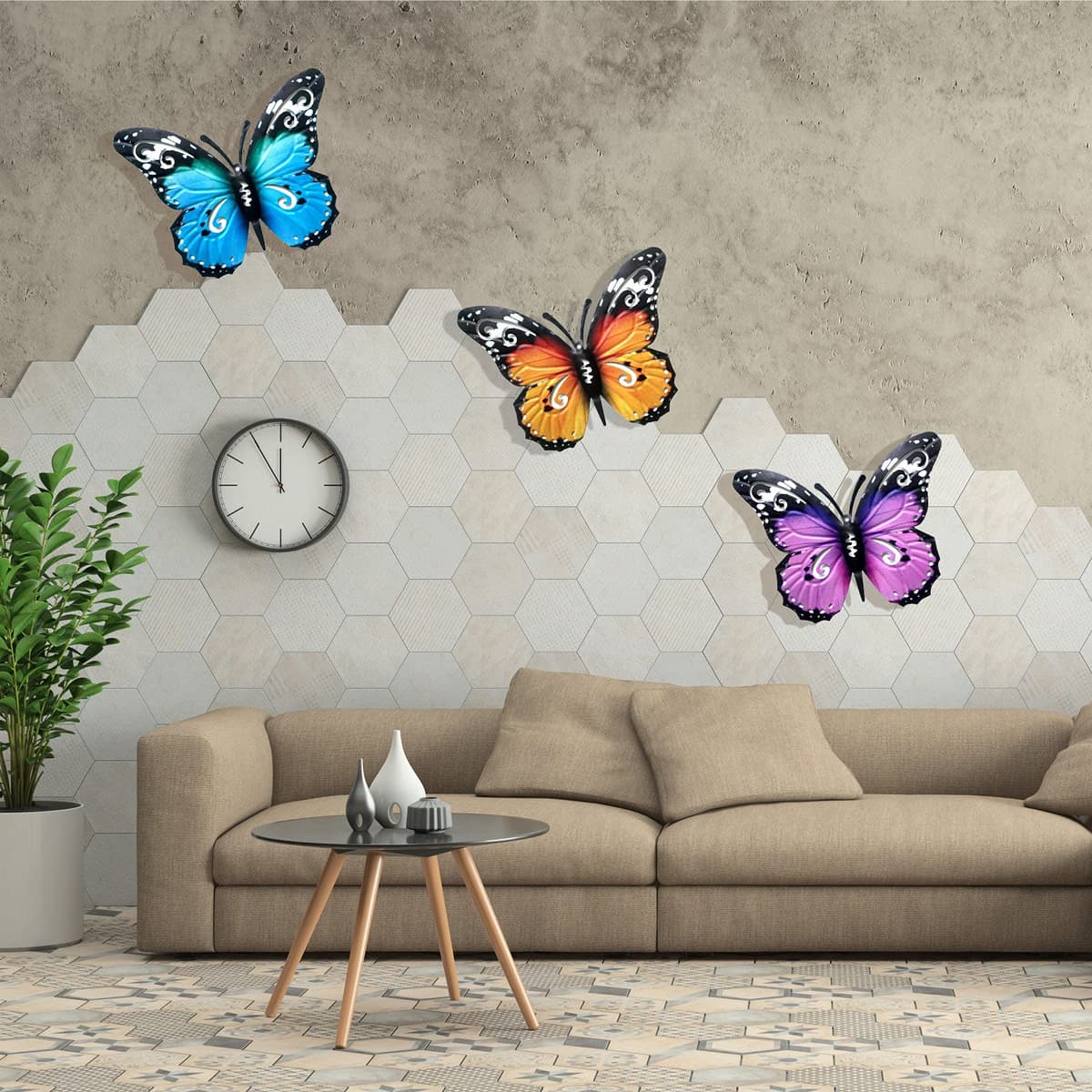 SUNNEKO Large Metal Butterfly Garden Ornaments Outdoor, Metal Wall Art Big Butterfly Decorations for Outside Garden Shed Fences Yard Decorations Wall Hanging (3 PCS) — view 2