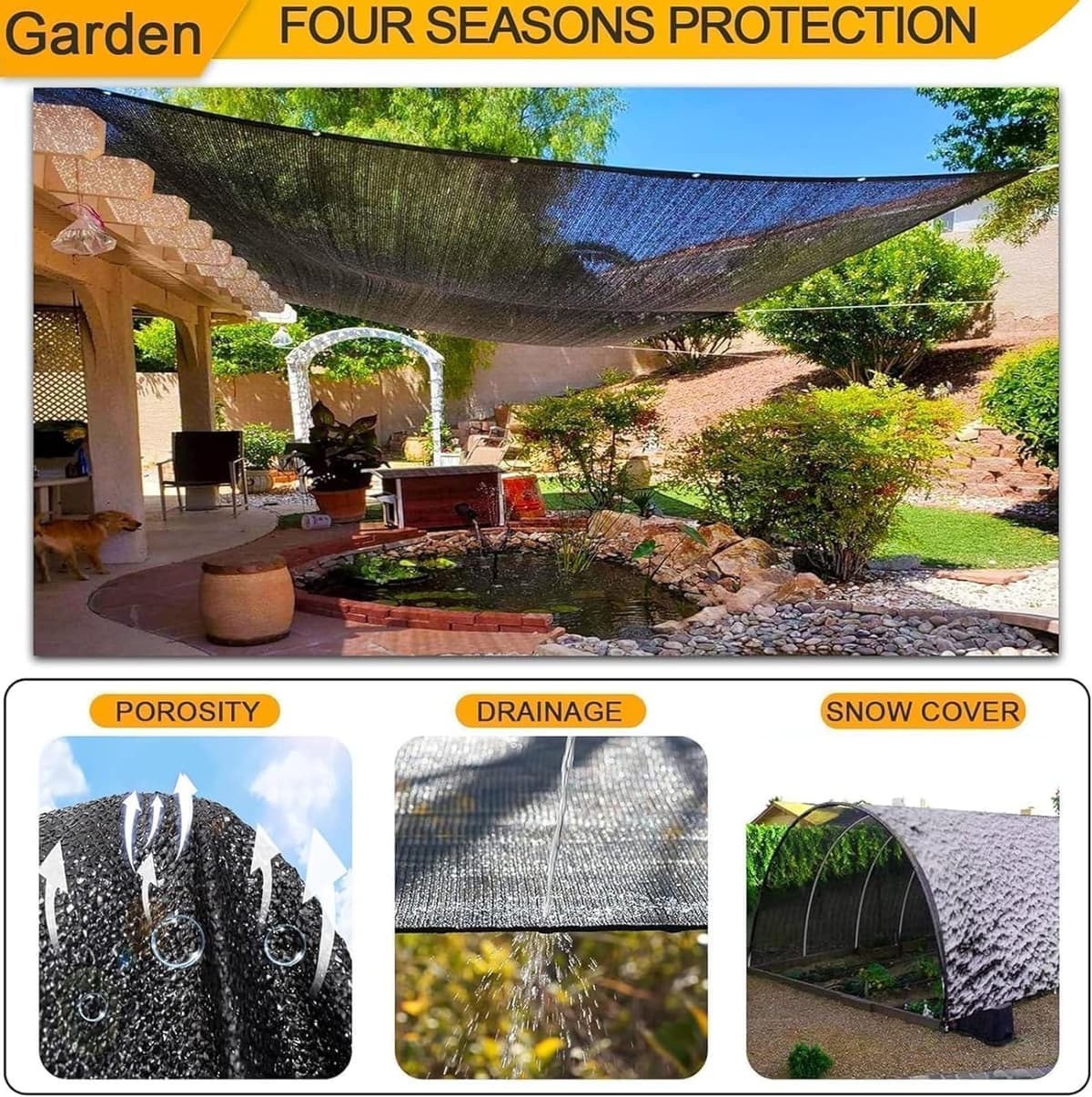 Malla de Sombra con Ojales, Red de Sombra 80-95% UV-Malla Sombreo Exterior HDPE Transpirable para Jardín Invernadero Pérgola Patio Balcón y Gallinero, Toldo de Sombra Resistente Viento — view 2