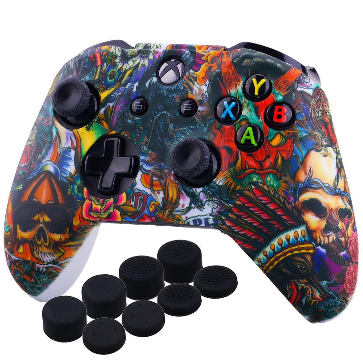 Yorha Impresión Caucho de Silicona Funda Skin Case Carcasas Piel para Xbox One S/X Mando Controller x 1 (Calavera comica) con Agarres para el Pulgar Thumb Grip Pro x 8 — view 19