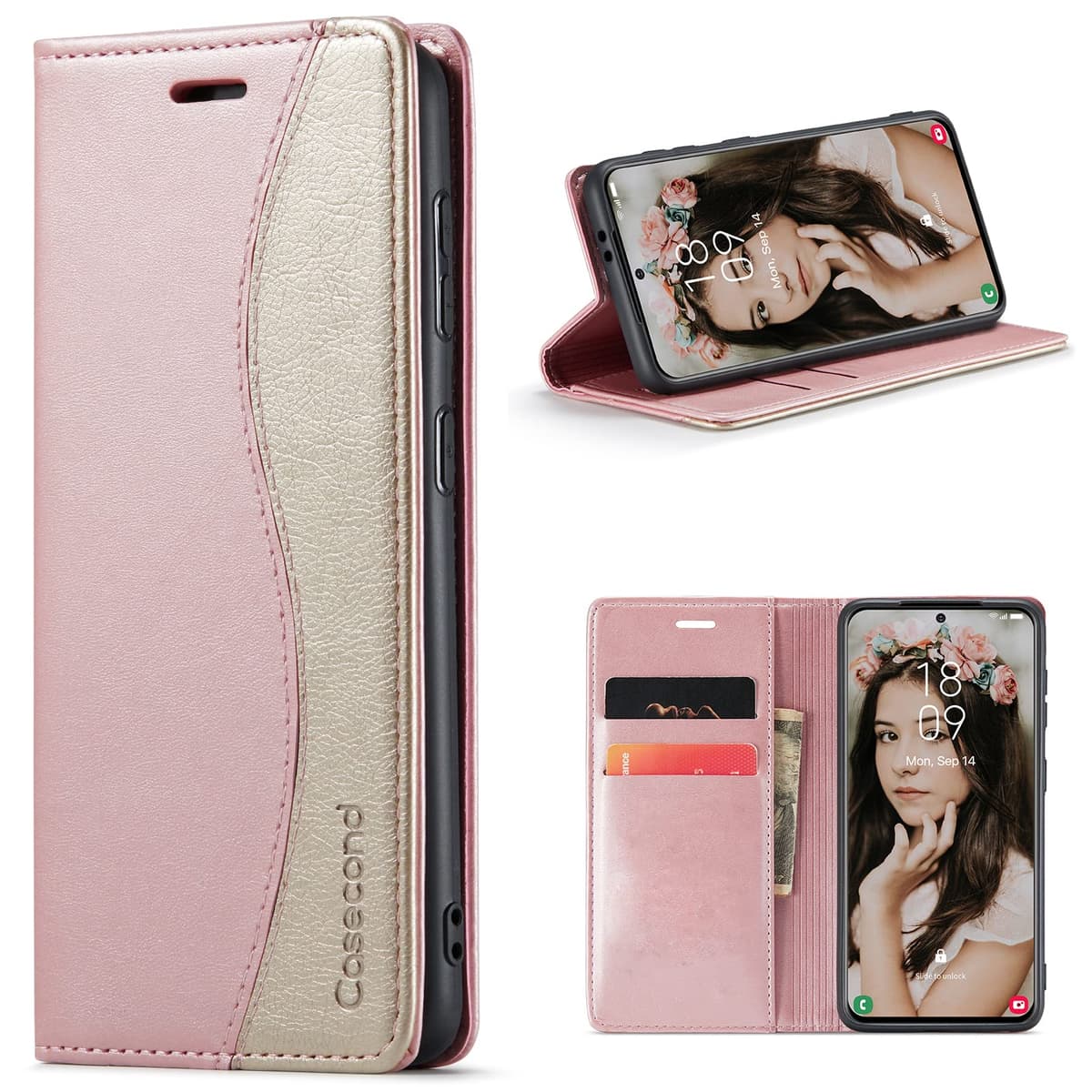 Casecond Funda para Samsung Galaxy A53 5G Cuero Premium Flip Folio Carcasa Case con Tarjetero Fundas Tapa Libro Magnético con Bloqueo RFID Proteccion para Mujeres Hombres - Azul Verde