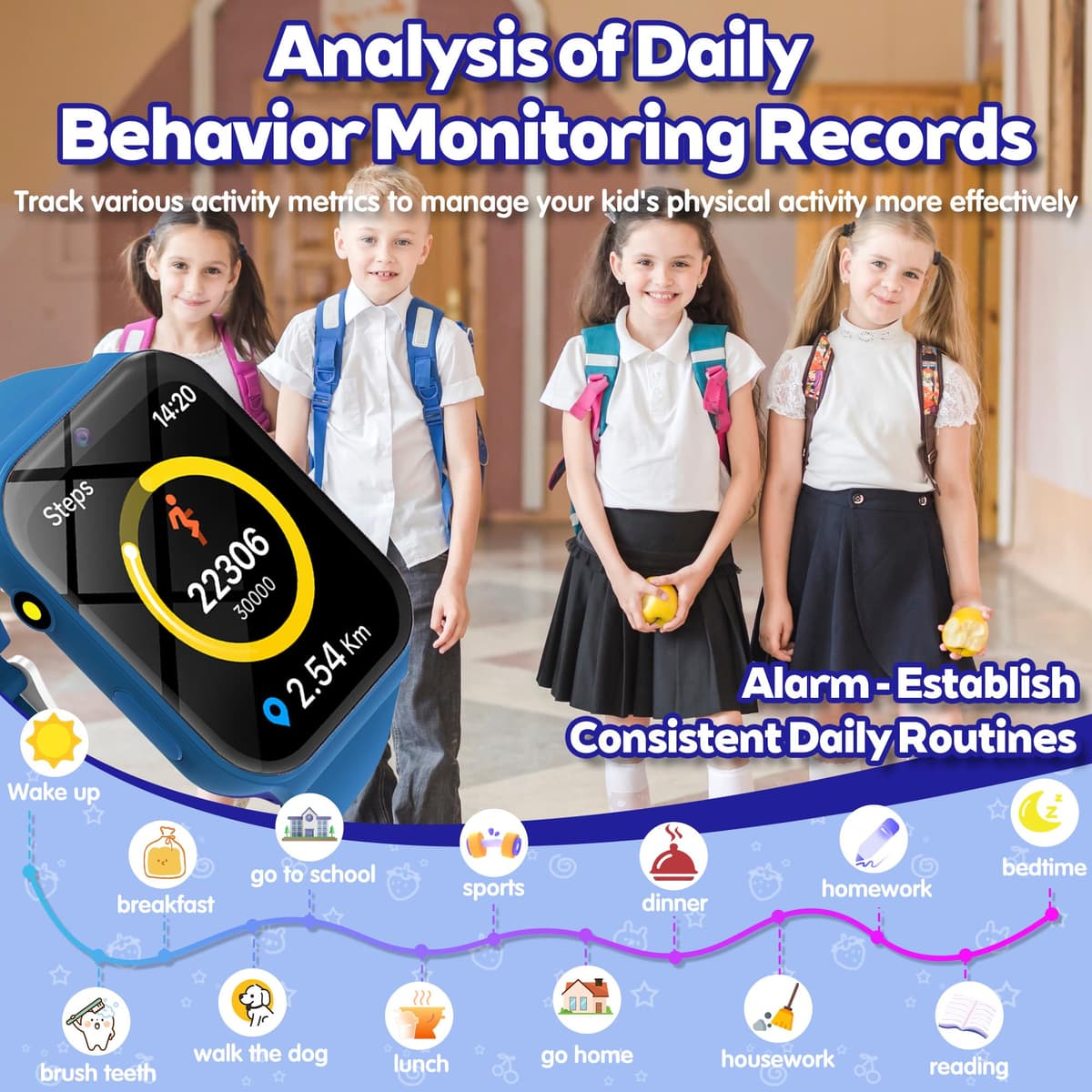 Kids Smart Watch with 18 Educational Games, Sleep Tracker & Camera - 1.83 Inch Touch Screen Fitness Tracker with Pedometer, Alarm, Flashlight for Boys and Girls — view 4
