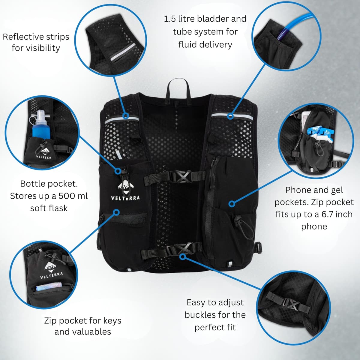 Running Vest with 1.5L Hydration Bladder – Lightweight Hydration Backpack for Men & Women – Visible Water Level Window – Reflective, Adjustable, Trail & Marathon Ready — view 5