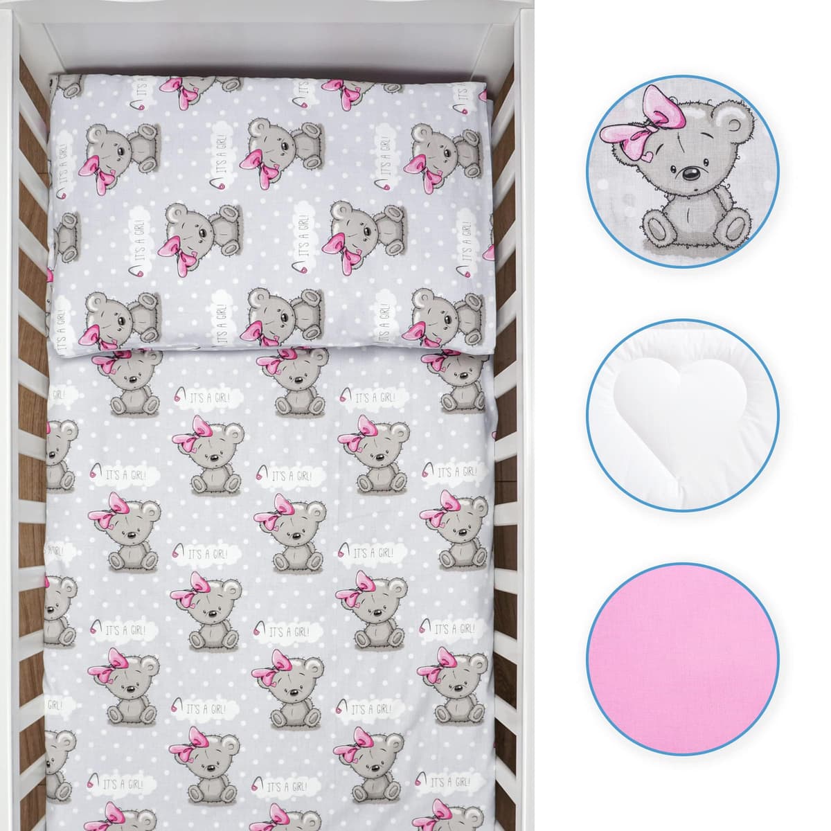 Baby Comfort 4 Piece Toddler Kids Cot Bed Set 120x90 cm Duvet Pillow Duvet Cover Pillowcase 12M+ (It's a Girl) — view 5