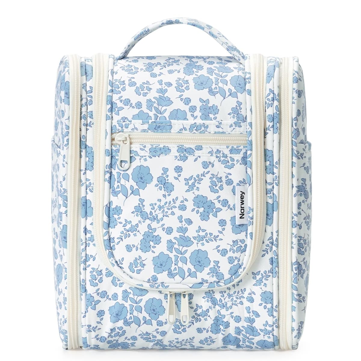 Narwey Hanging Toiletry Bag for Women Travel Makeup Bag Organizer Toiletries Bag for Cosmetics Essentials Accessories (Large, Little Blue Flower) — view 12