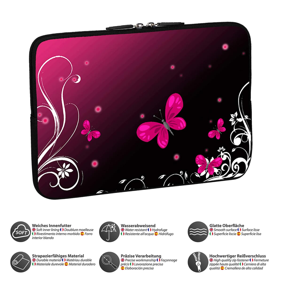 Pedea - Funda de Neopreno para Tablet o portátil (10,1"/25,6 cm), diseño de Mariposa, Color Rosa y Negro — view 3