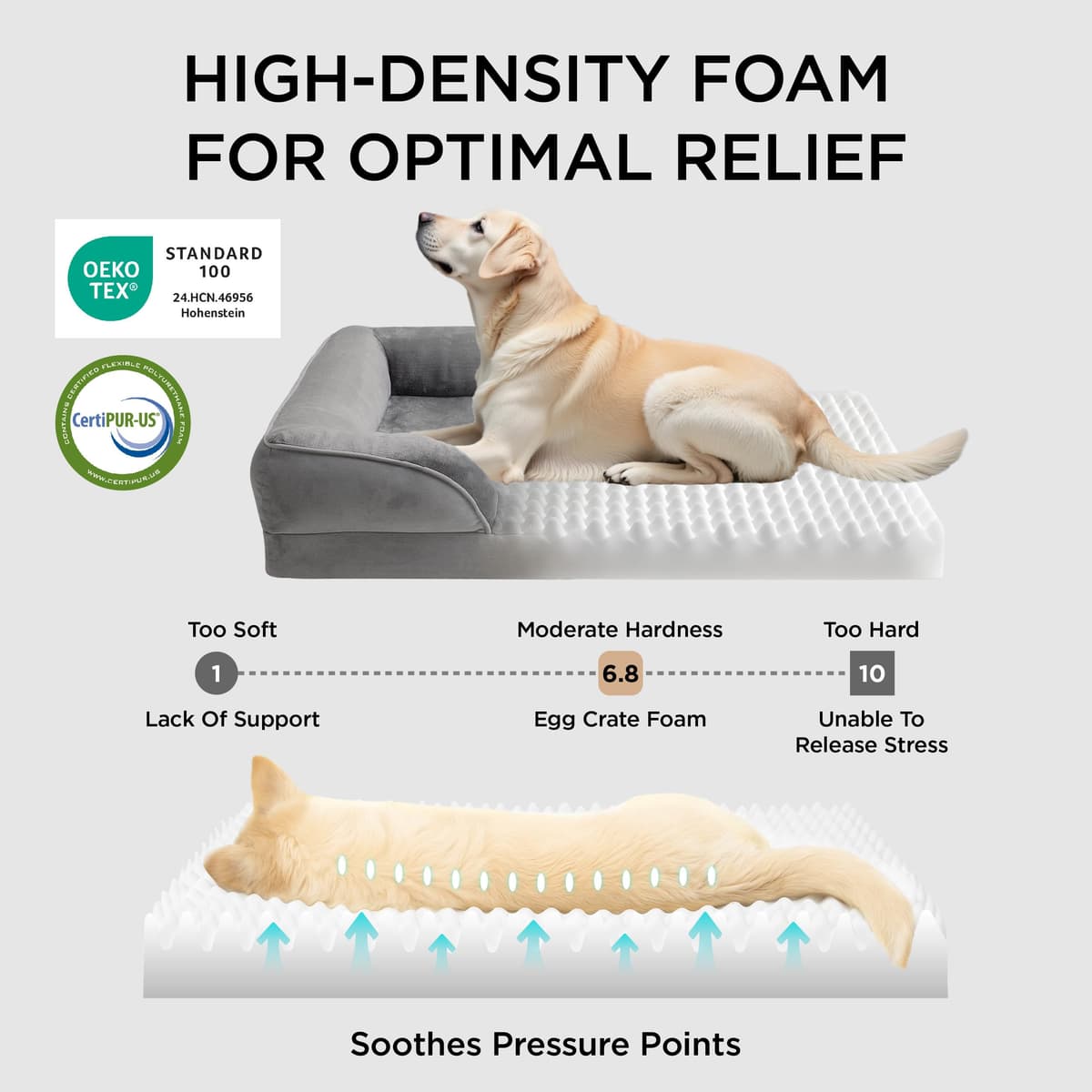 Bedsure Sofá Perro Ortopédica Extra Grande - Cama Perro Viscoelastica y Lavable, Colchon Perro con Funda Desenfundable y Forro Impermeable, Gris, XL — view 3