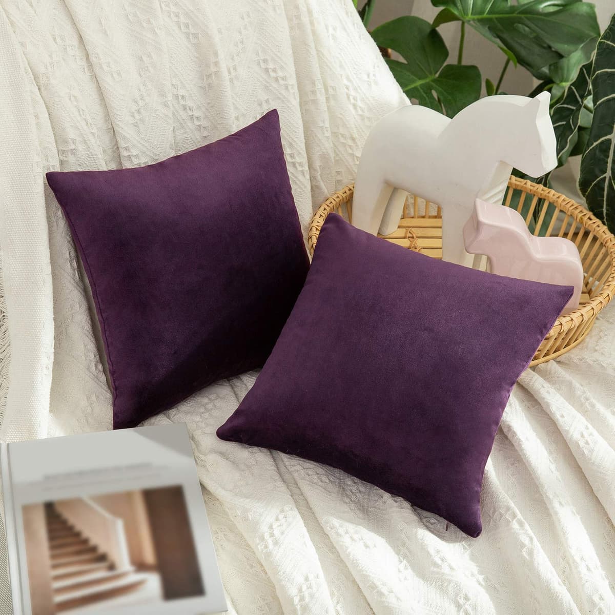 MIULEE Pack of 2 Fall Velvet Soft Solid Decorative Throw Pillow Covers Square Cushion Cases for Sofa Couch Bedroom Living Room Car Home Decor 18 x 18 Inch 45 x 45 cm Orange — view 27