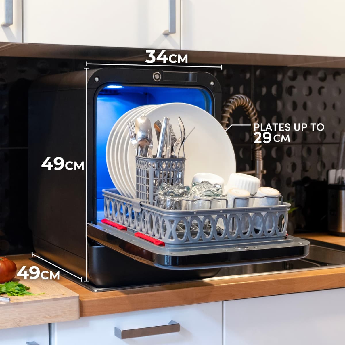 Bob - Compact Dishwasher -daily dishes of 3 people - Built-in Dishwasher - Free-standing, Integrated tank, Portable - White (Chrome green) — view 5