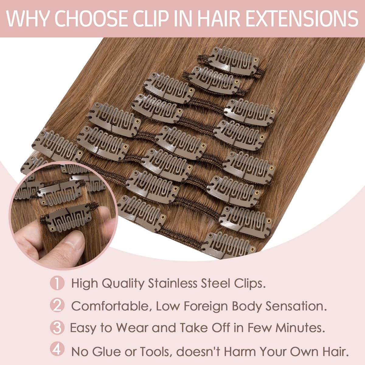 Silk-co 10inch Hair Extensions Clip in Hair Extension Human Hair #04 Medium Brown -Basic Thickness-Thin Weft- 8 Pieces Real Remy Straight Hair Extensions[50g] — view 168