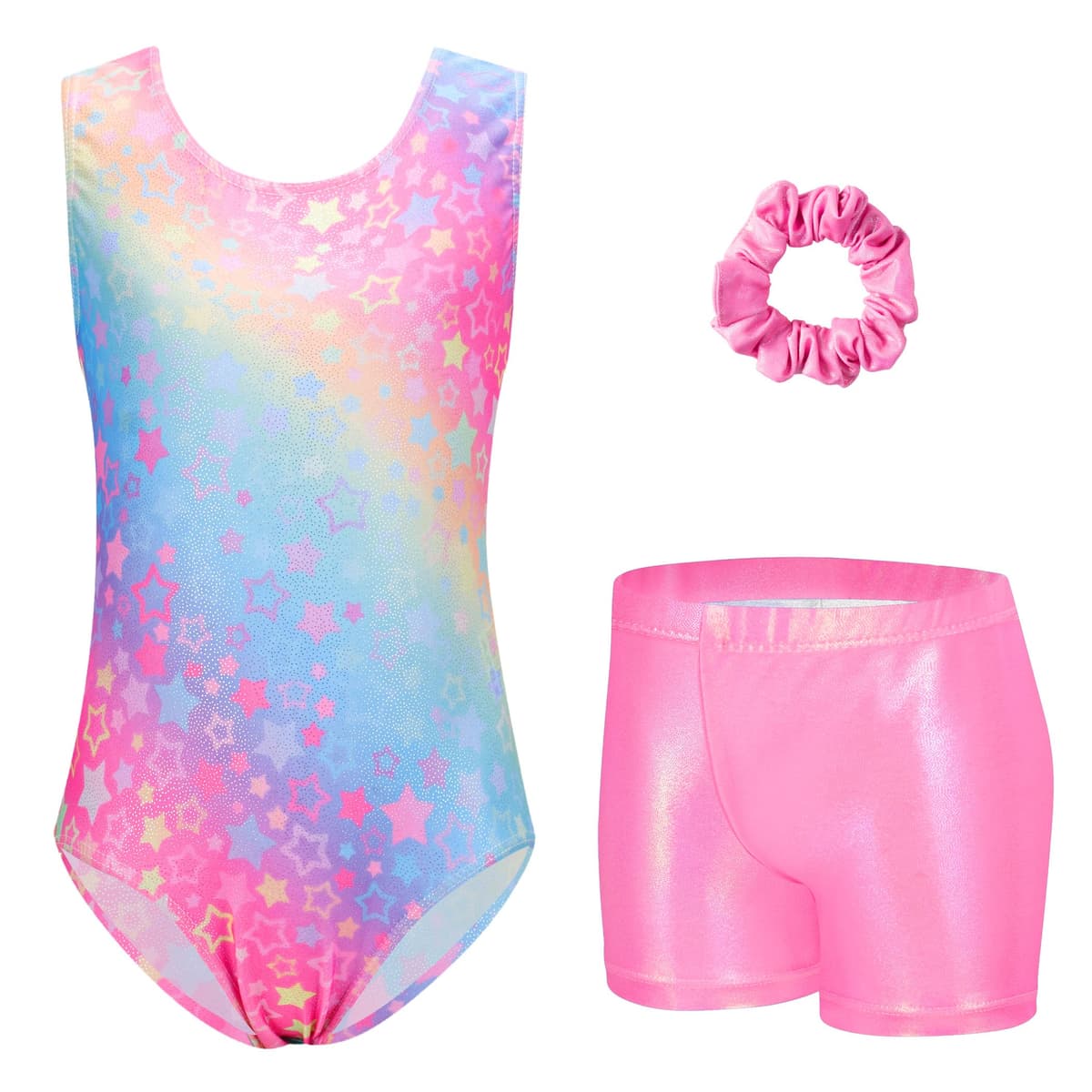 Arshiner Maillot Gimnasia Ritmica Niña Conjunto de Gimnasia Tres Piezas sin Mangas para Verano Entrenamiento Moderno Conjunto de Body y Pantalón Corto Maillot Ballet Niña 3-10 Años — view 10